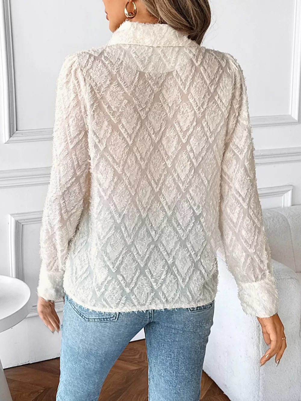 Textured Long Sleeve Button-Up Shirt, image 5
