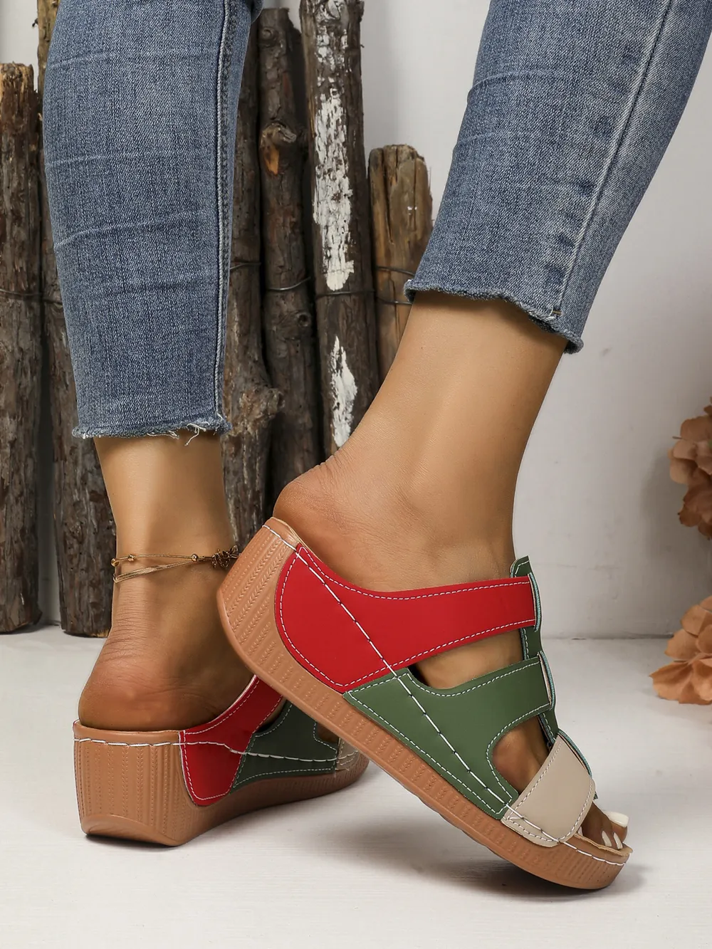 Contrast Cutout Open Toe Sandals, image 11