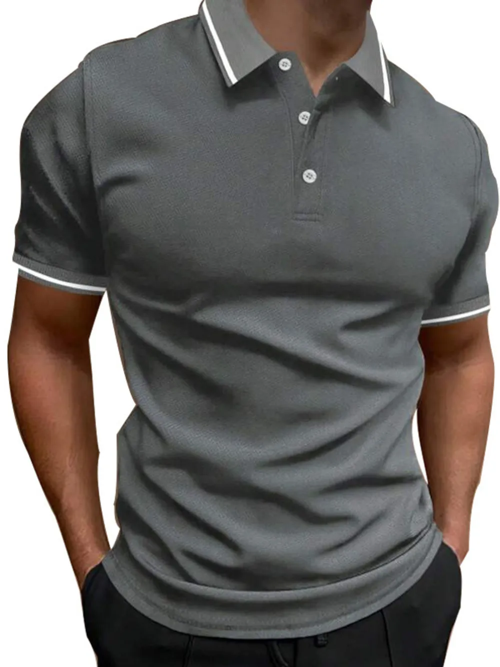 Men's Full Size Button Detail Short Sleeve Polo Plus Size, image 3