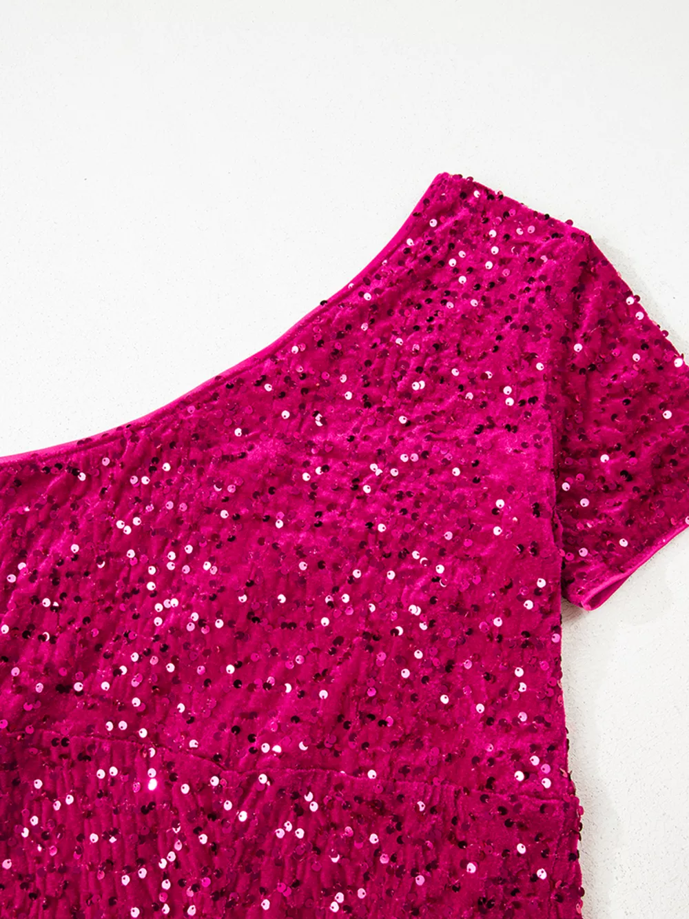 Sequin One-Shoulder Dress with High Slit, image 2