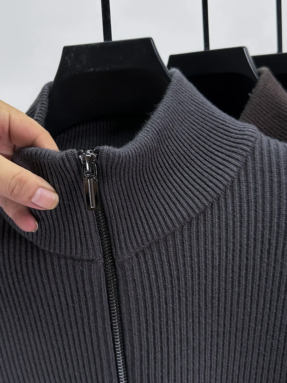 Men's Plus Size Zip-Up Ribbed Knit Cardigan, image 4