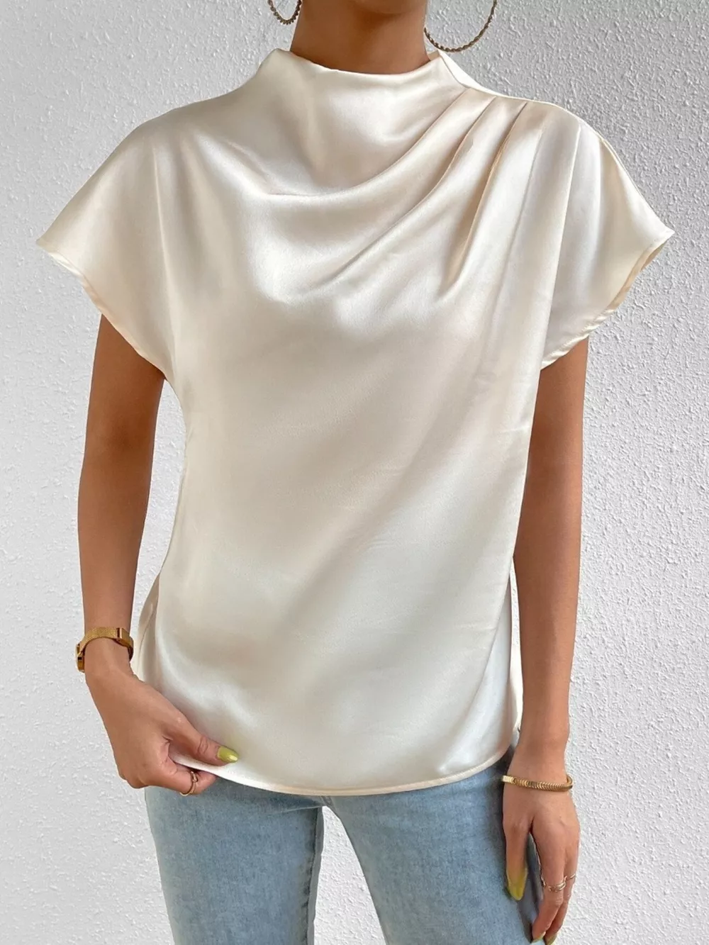 Mock Neck Satin Blouse, image 2