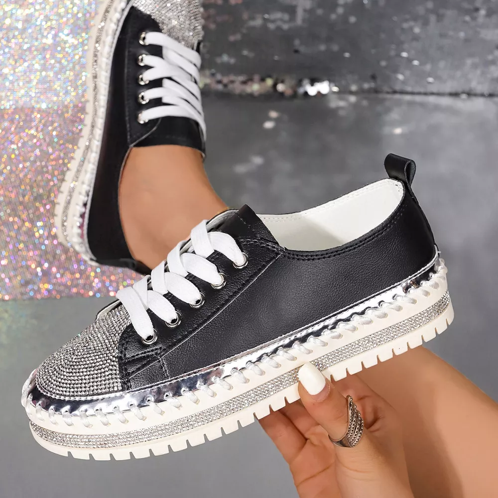 Rhinestone Round Toe Sneakers, image 3