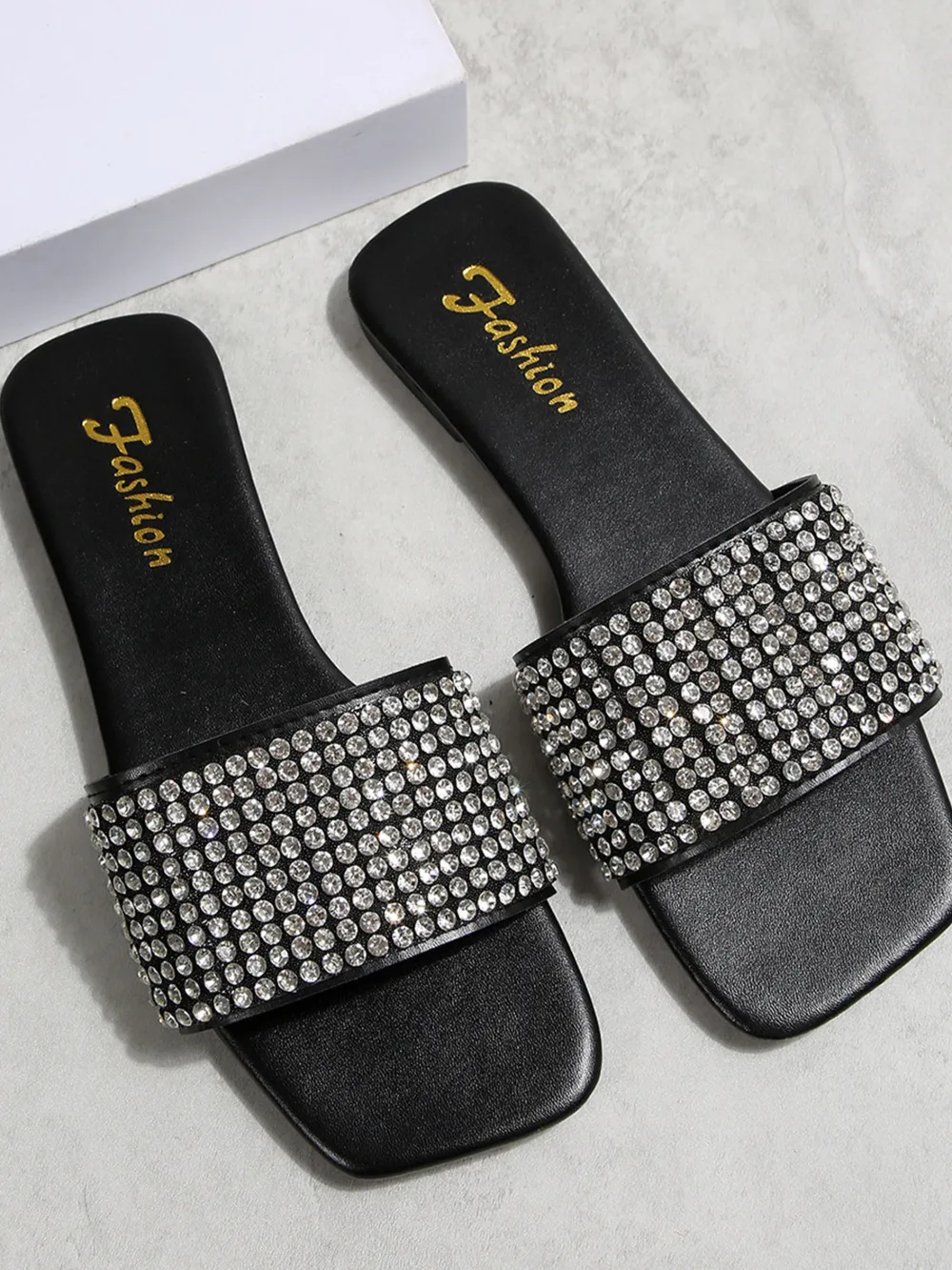 Rhinestone Open Toe Flats Sandals, image 2