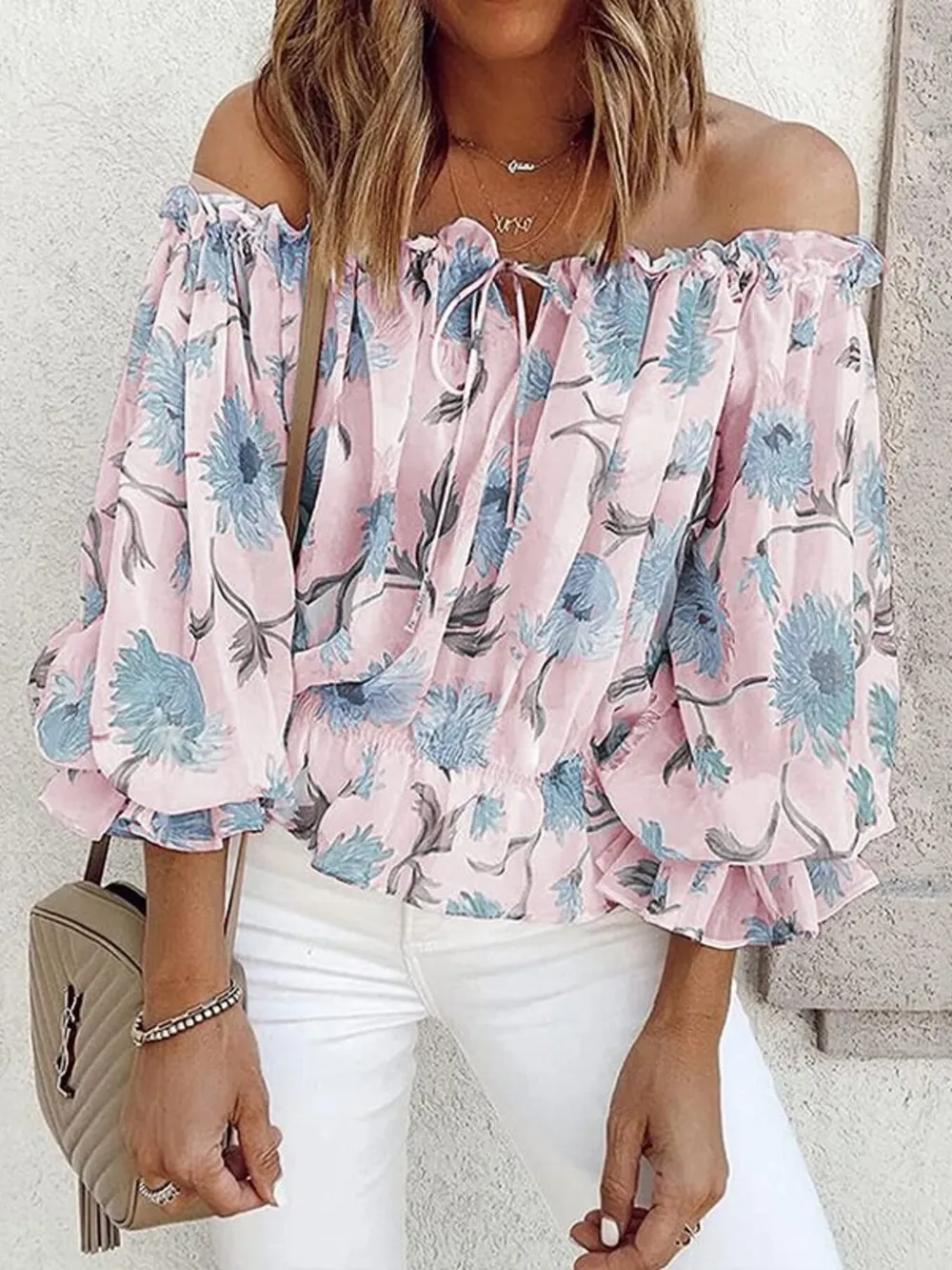 Off-Shoulder Floral Print Blouse, image 11
