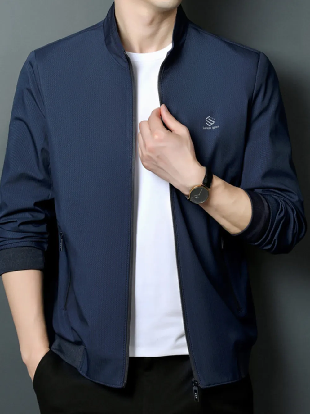 Men's Plus Size Zip Up Long Sleeve Jacket, image 3