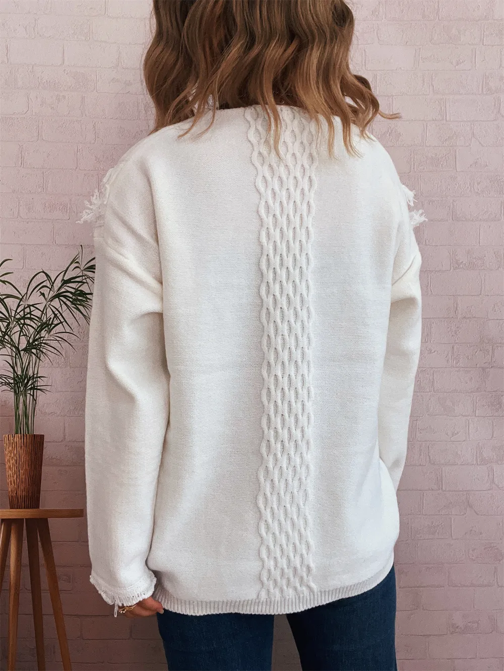 Raw Hem Lace Up Front Sweater, image 6