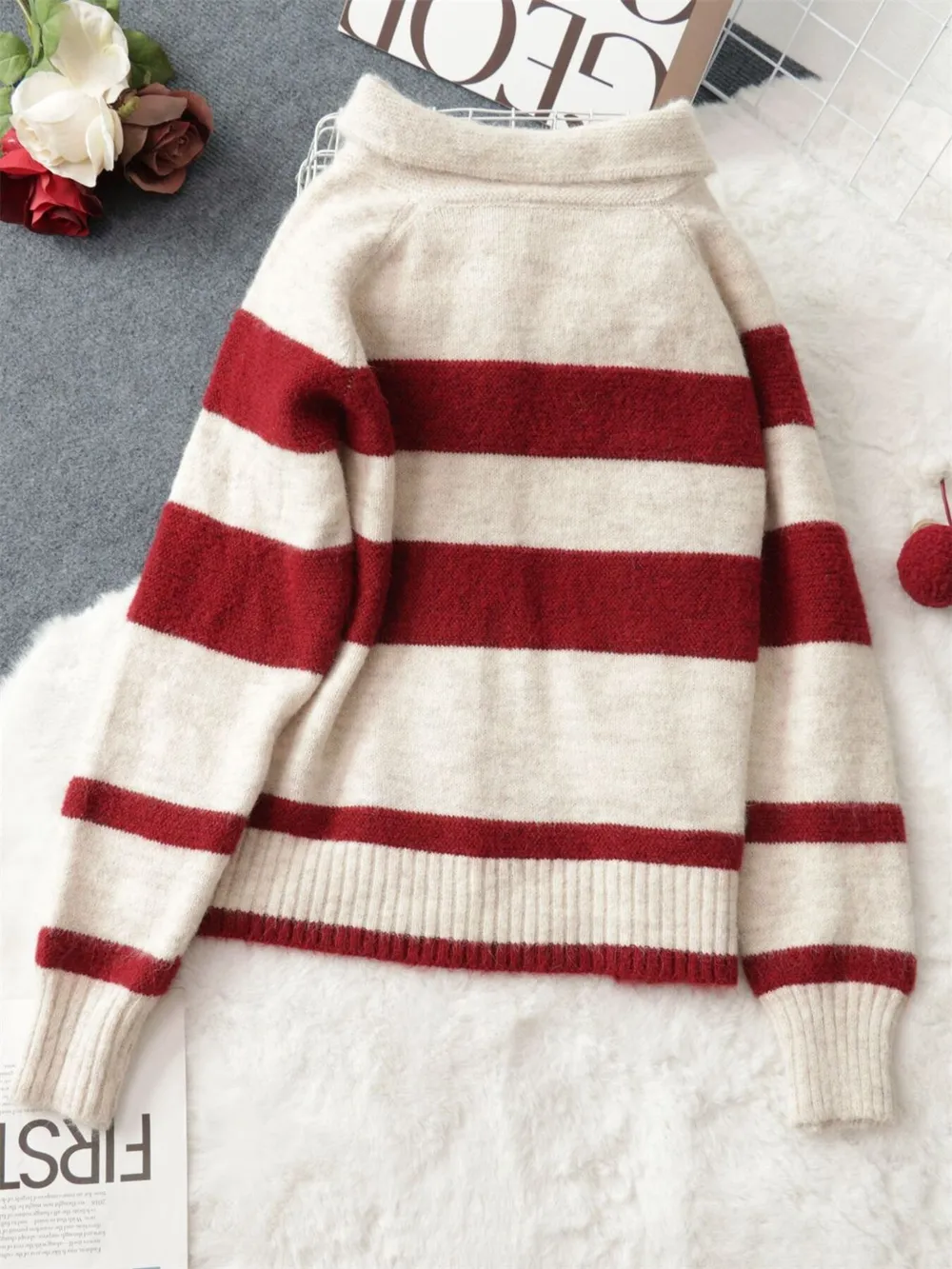 Striped Button-Up Cozy Cardigan, image 10
