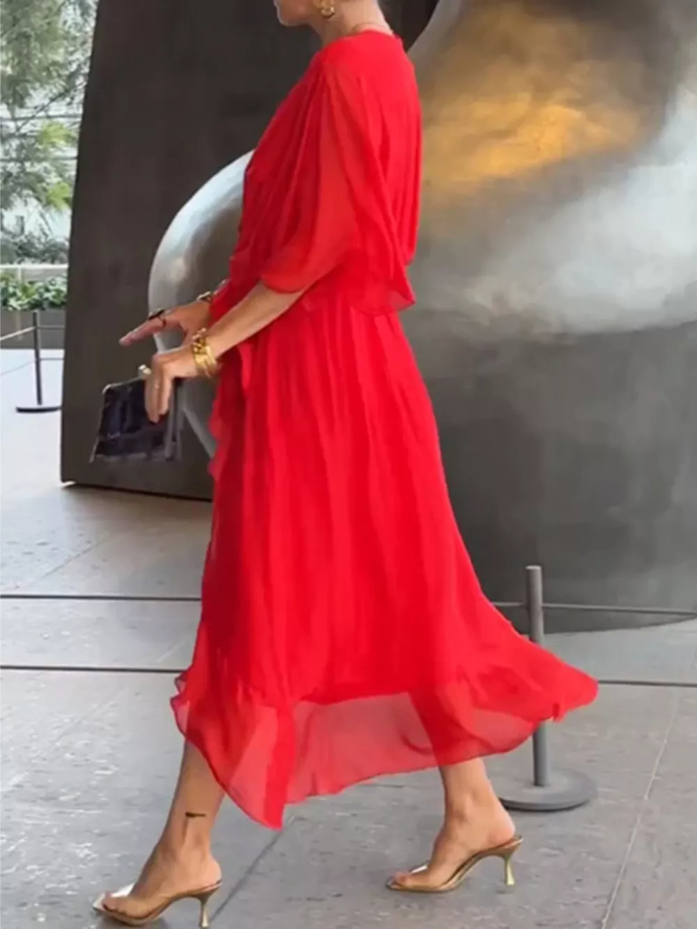Full Size Chiffon Wrap Dress with Flutter Sleeves Plus Size, image 13