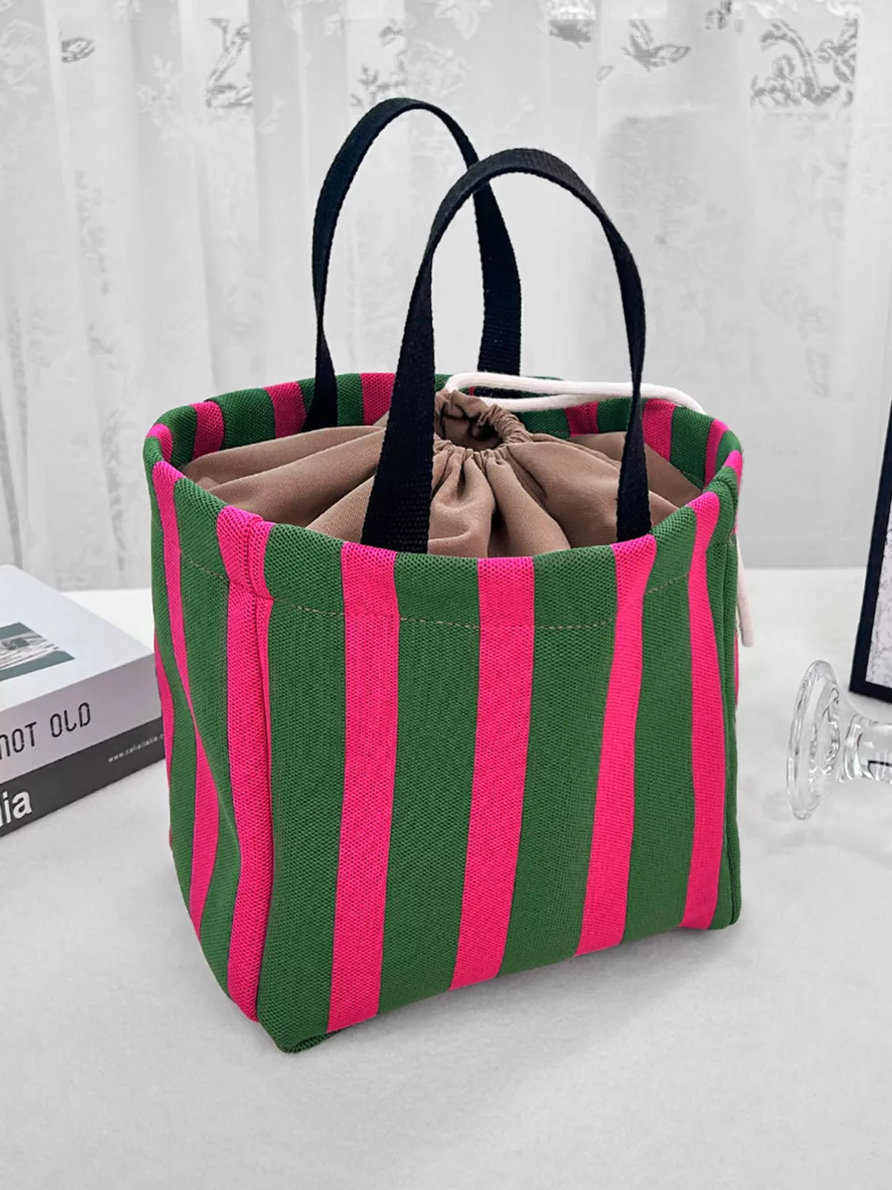 Striped Drawstring Handbag, image 4