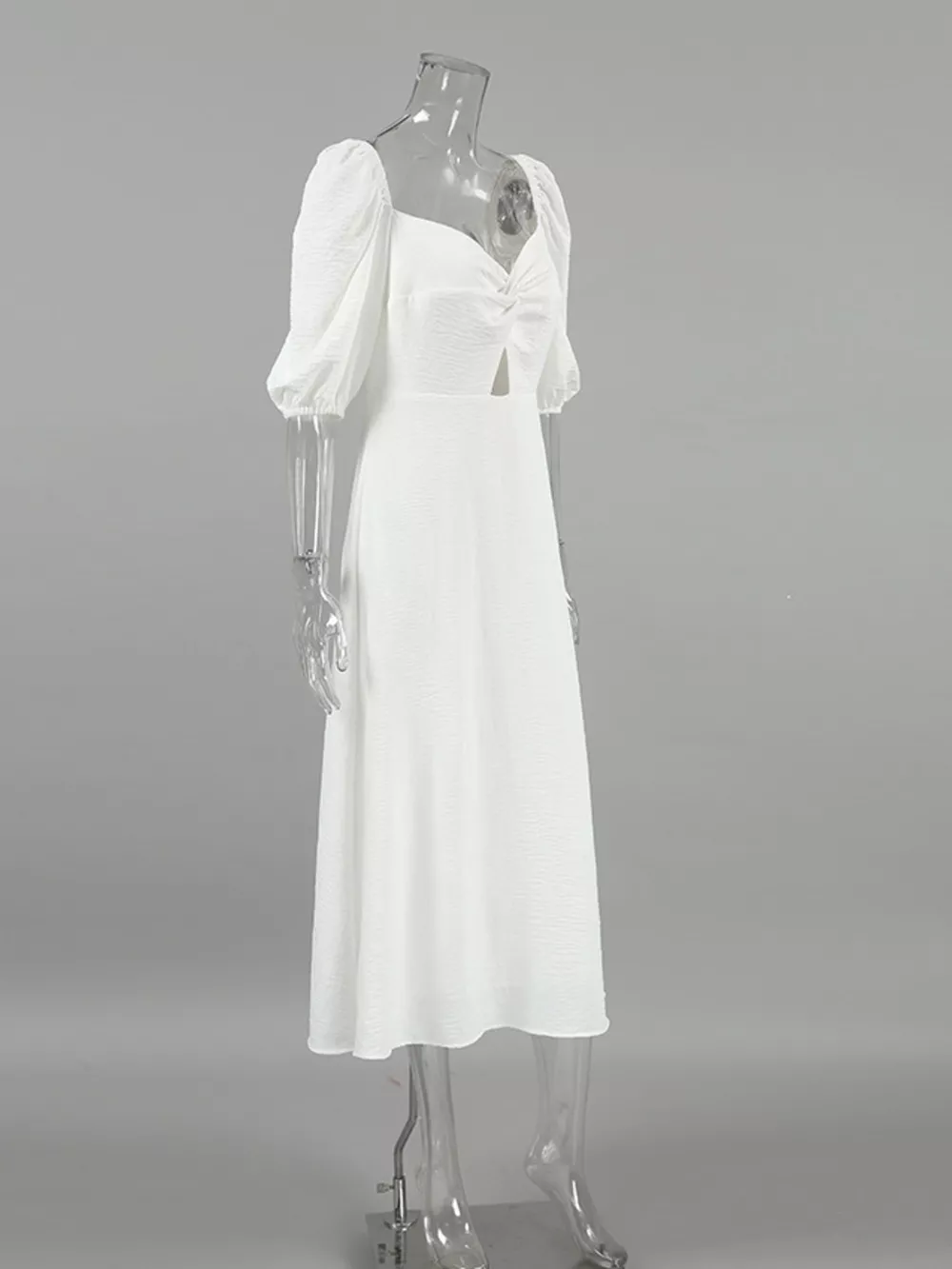 Twisted Front Puff Sleeve Midi Dress, image 6