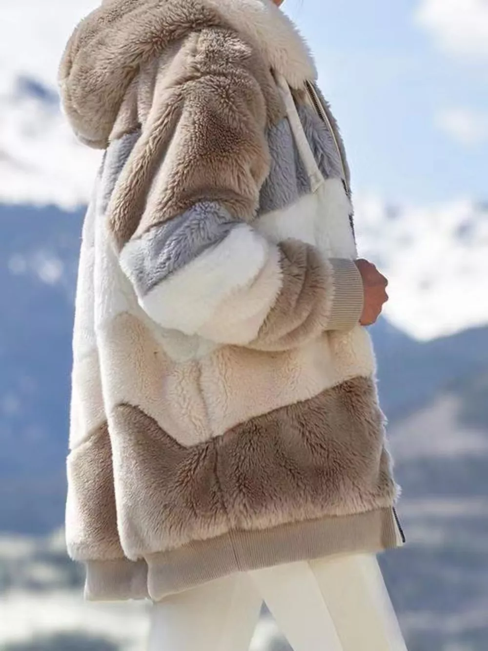 Full Size Fuzzy Zip Up Hooded Outerwear Plus Size, image 10