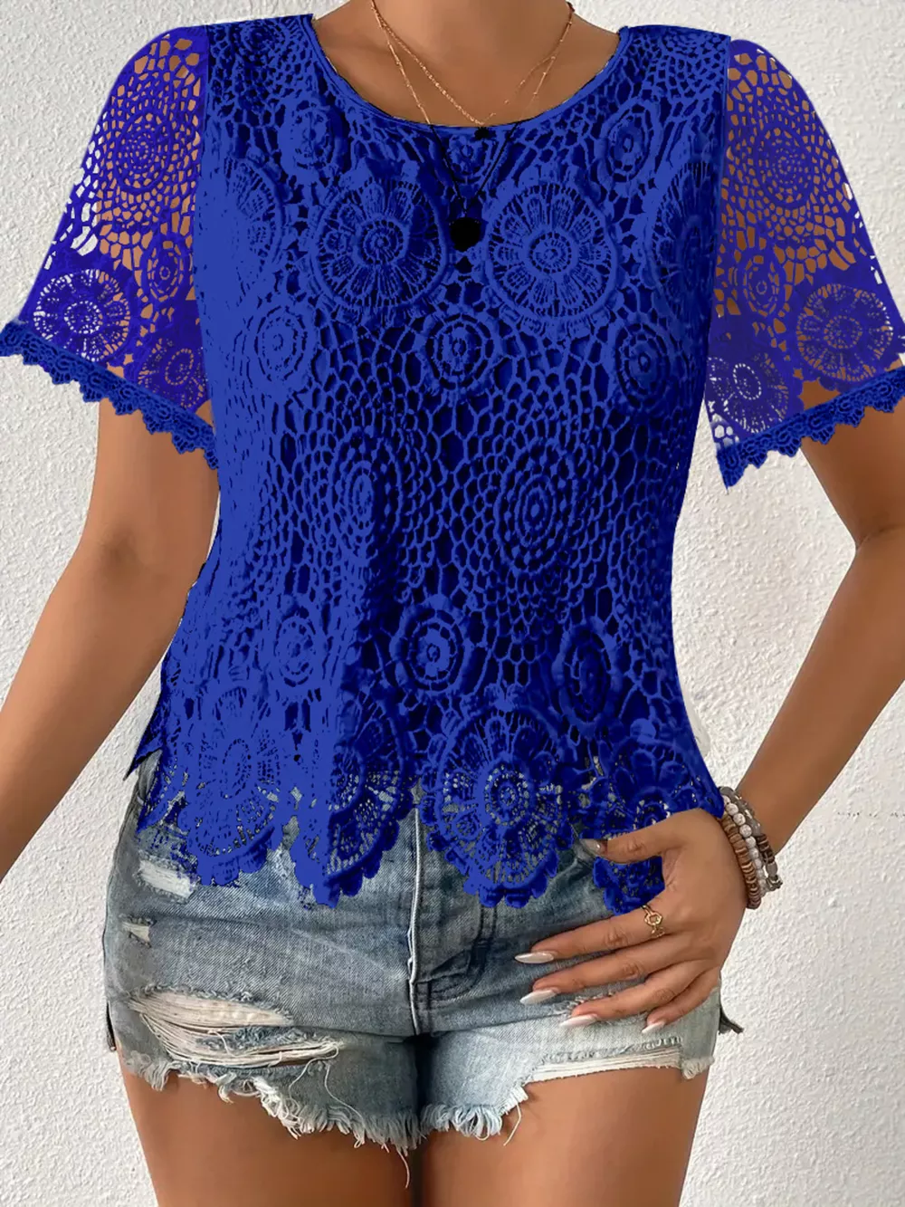 Lace Short Sleeve Blouse, image 9