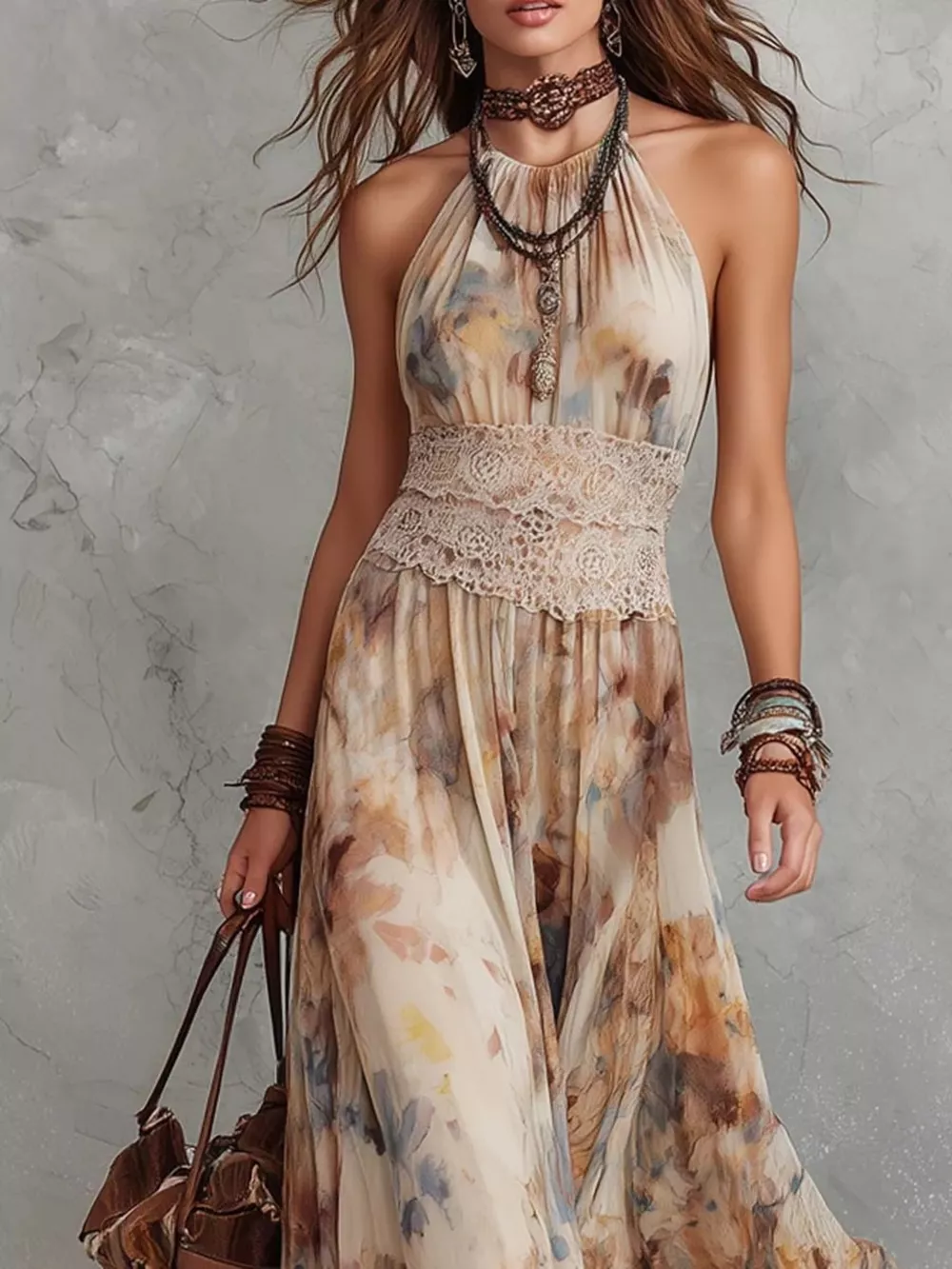 Floral Print Halter Neck Maxi Dress, image 2
