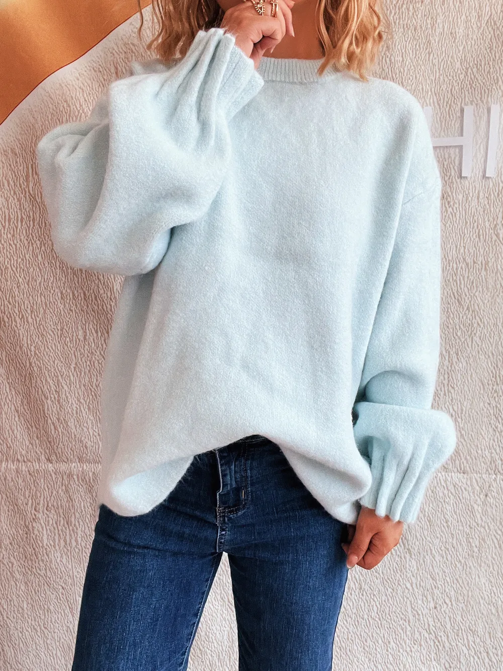 Round Neck Dropped Shoulder Sweater, image 8