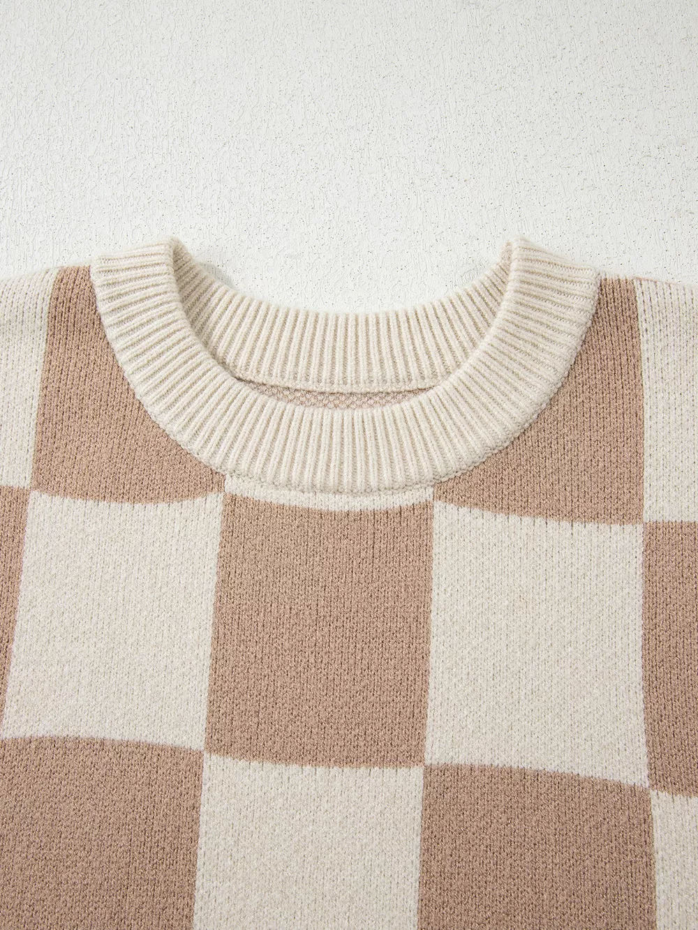 Checkered Pattern Ribbed Trim Knit Baggy Sweater, image 8