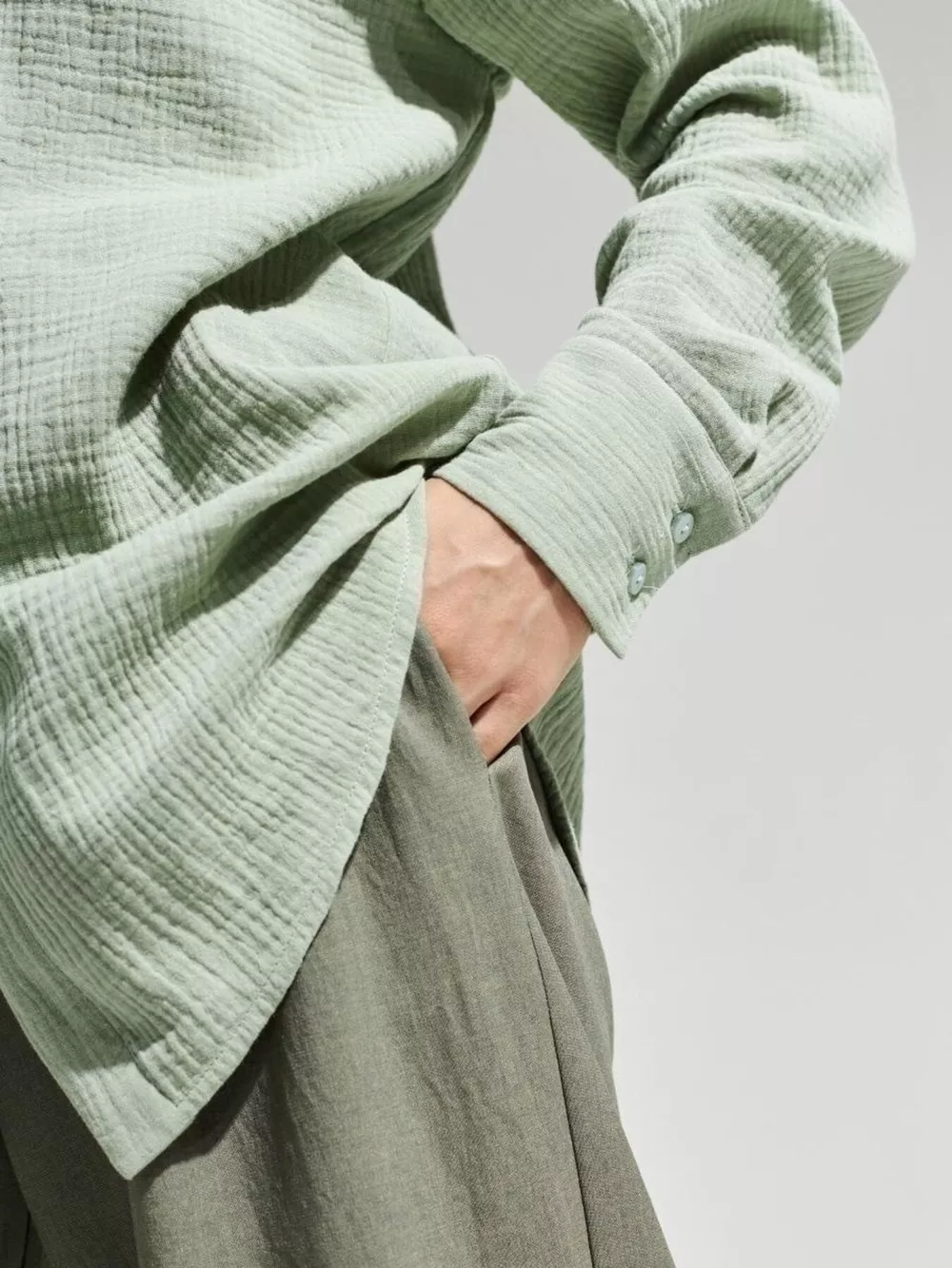 Textured Gauze Button-Down Shirt, image 9