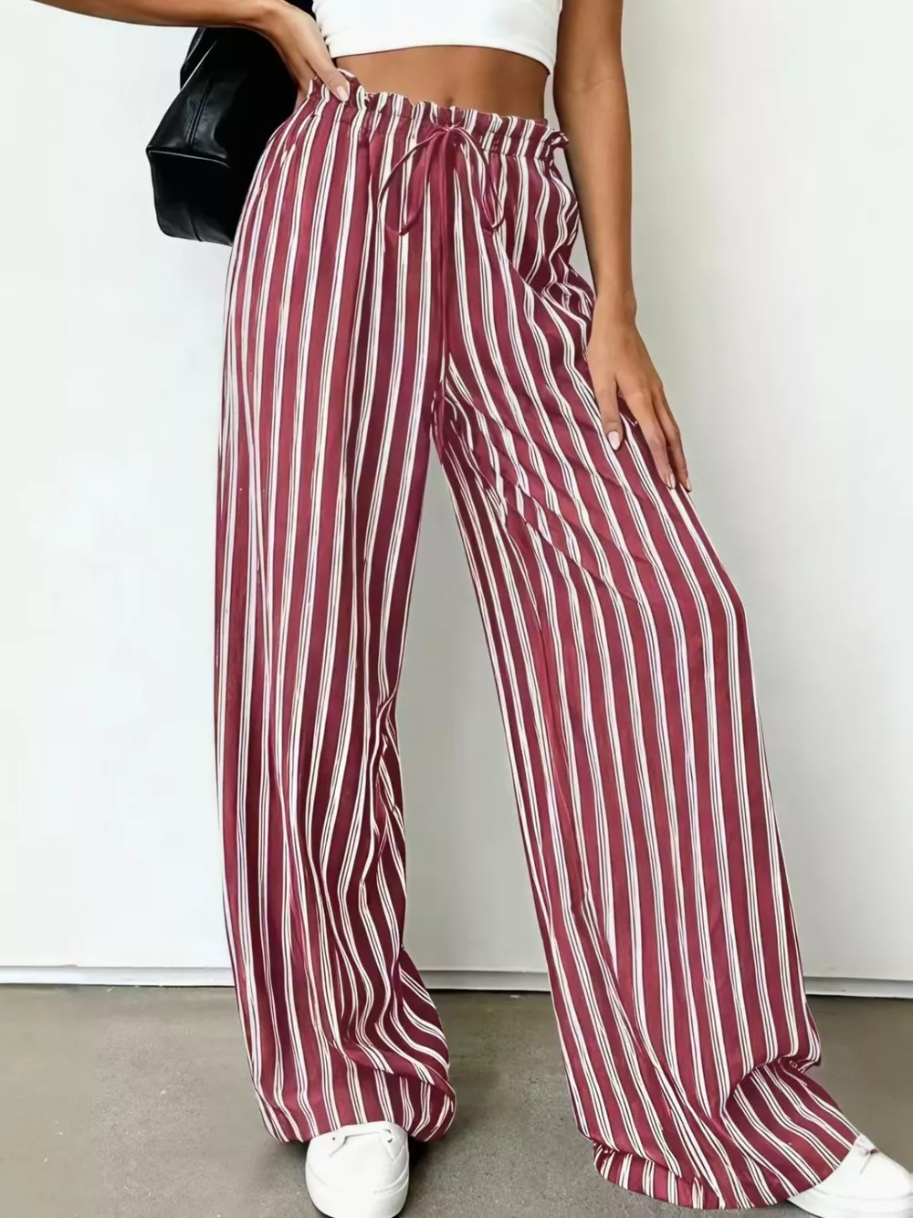 Striped Wide-Leg Drawstring Pants, image 6