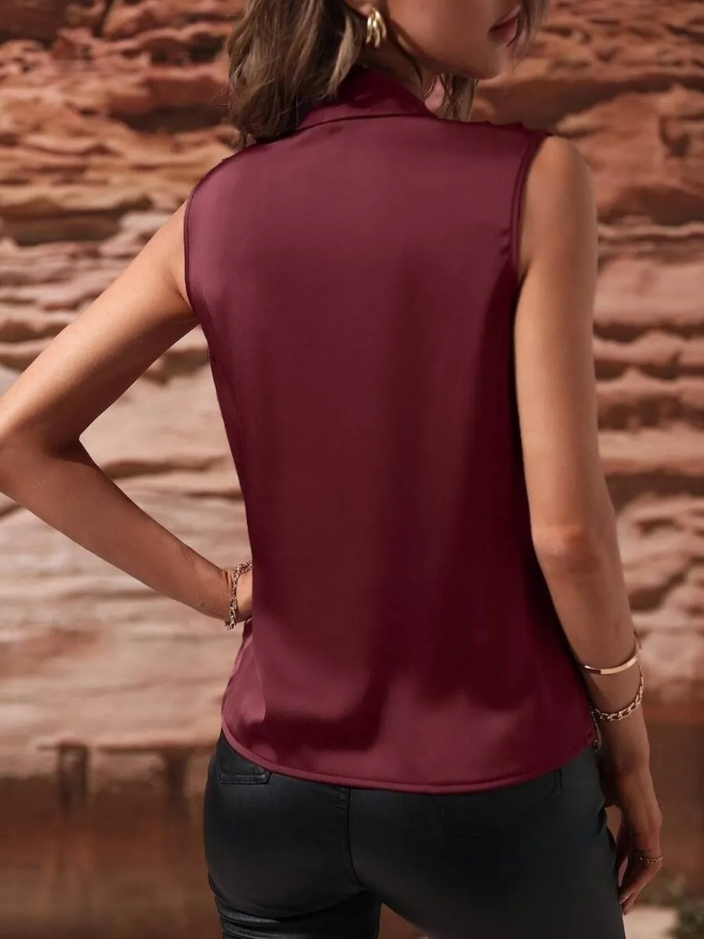 Sleeveless Wrap Draped Blouse, image 6