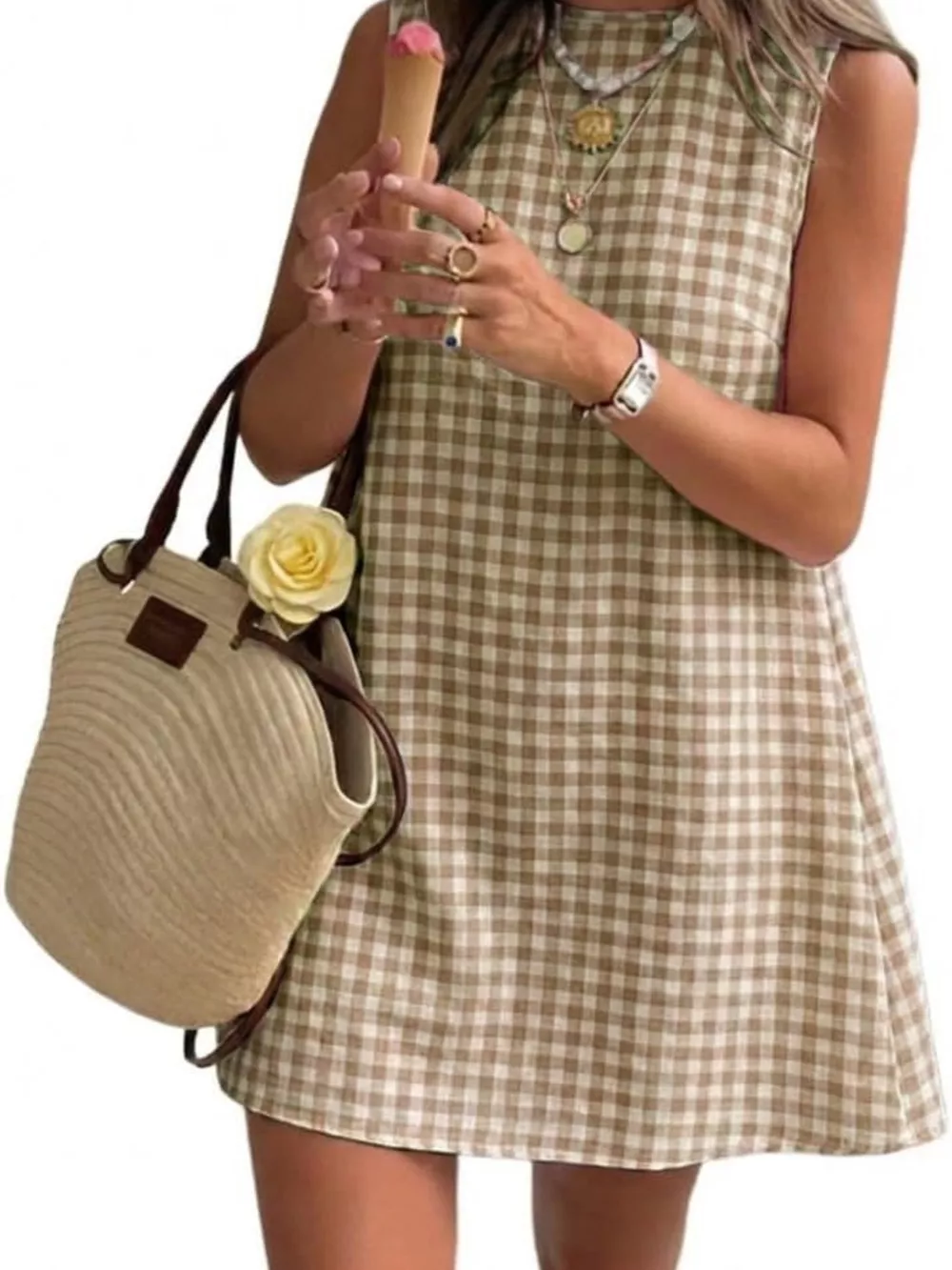 Gingham Sleeveless A-Line Mini Dress, image 11