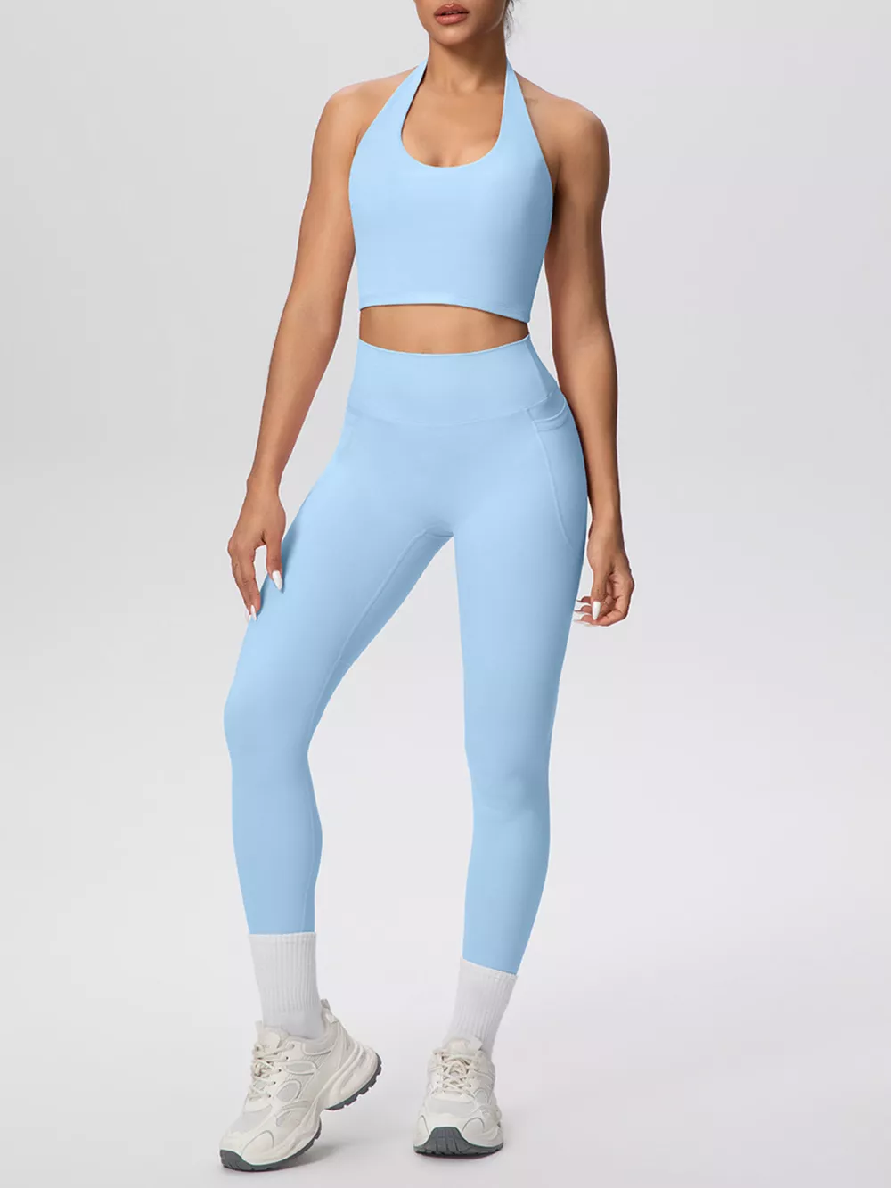 Halter Neck Crop Top and High-Waisted Leggings Active Set, image 25