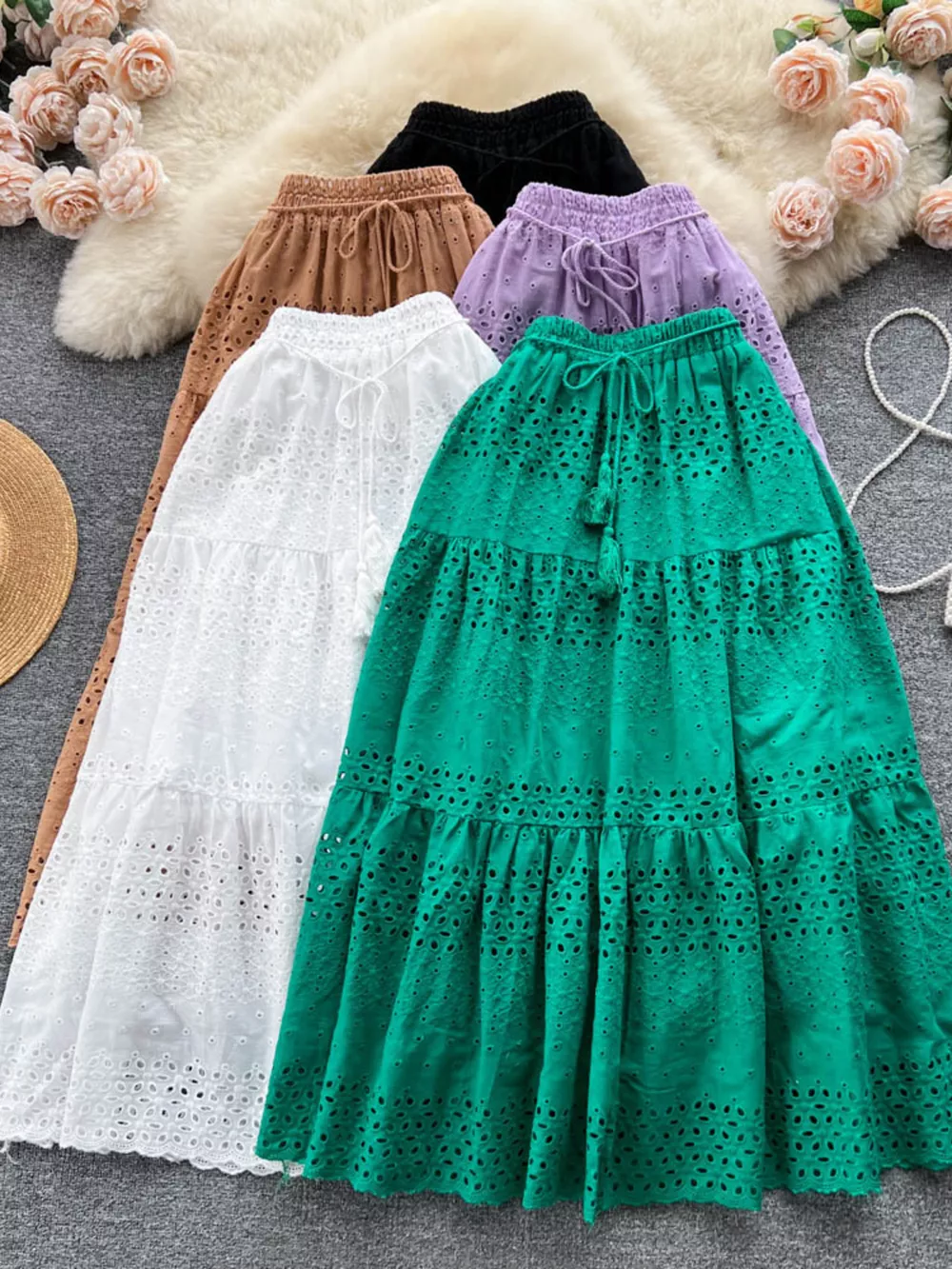 Eyelet Tiered Maxi Skirt, image 2