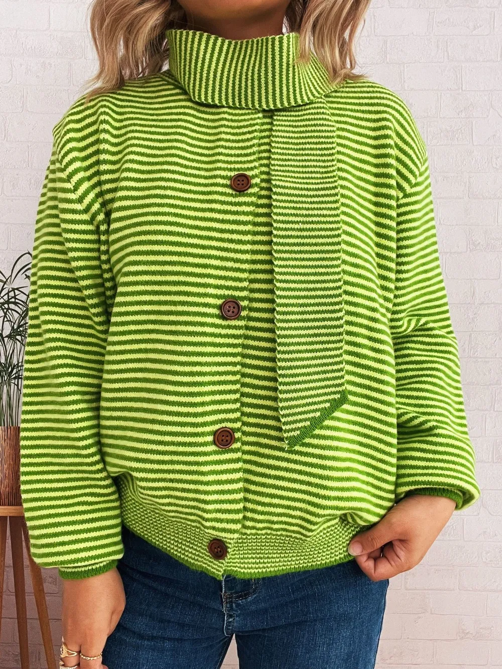 Striped Button Up Long Sleeve Cardigan, image 7