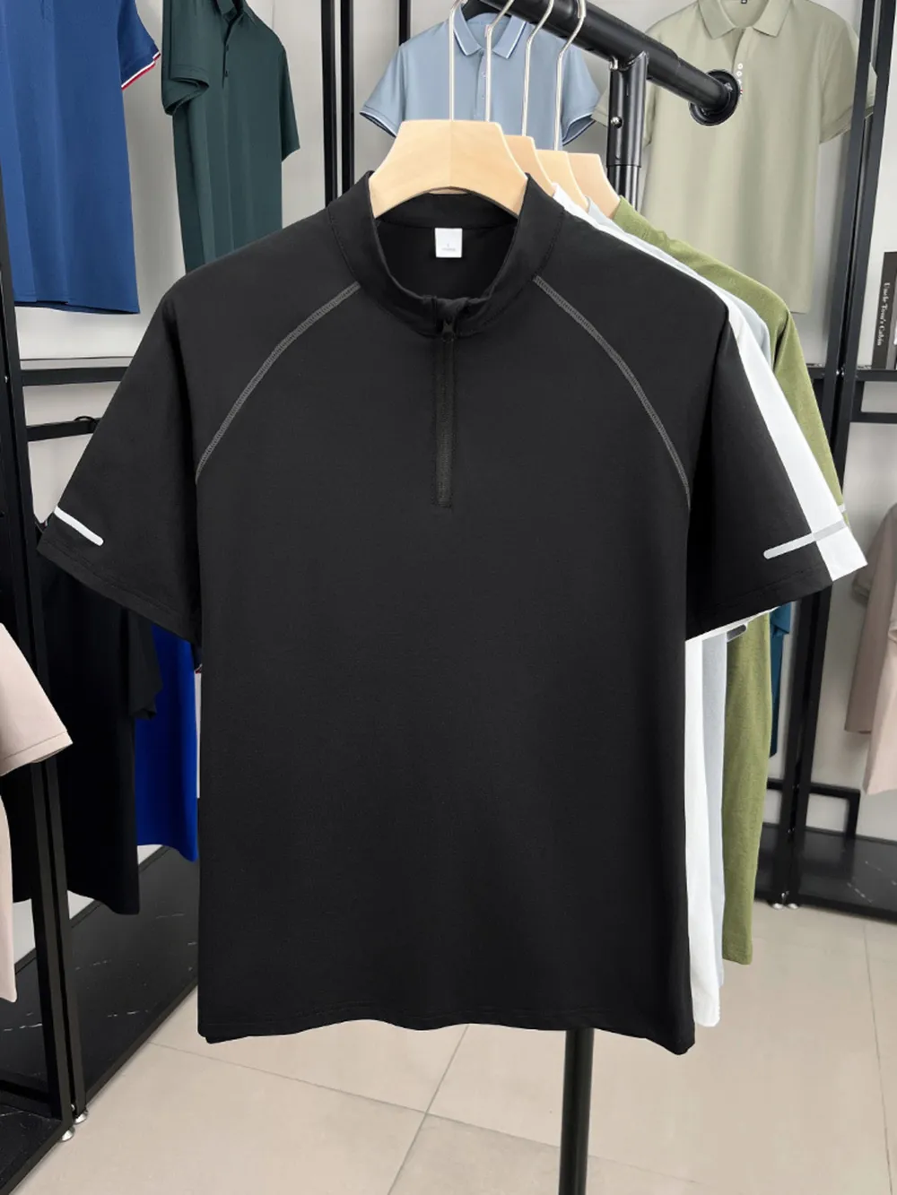 Men's Plus Size Quarter Zip Short Sleeve Top, image 6