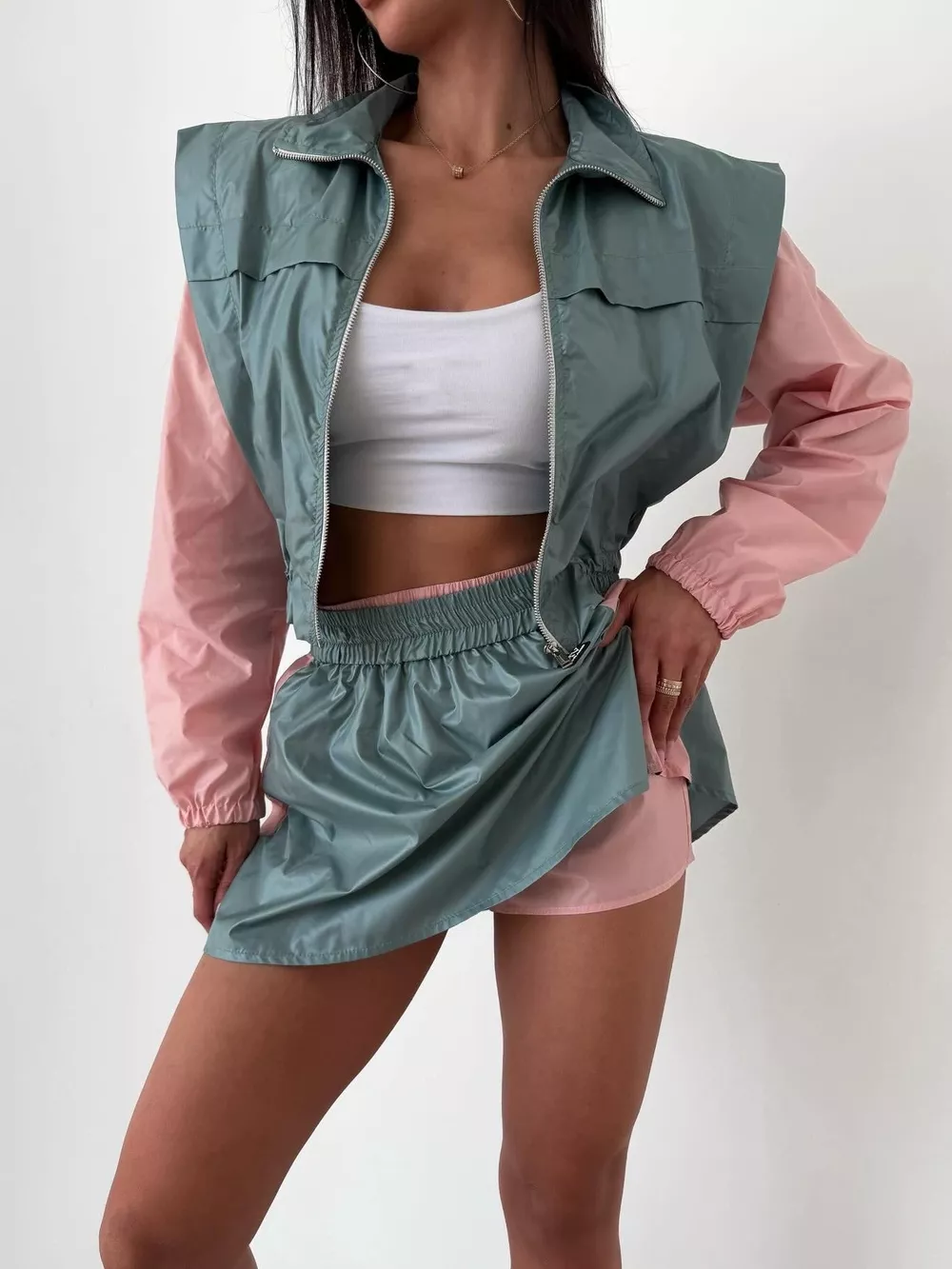 Color-Block Cropped Jacket and Skort Set, image 20