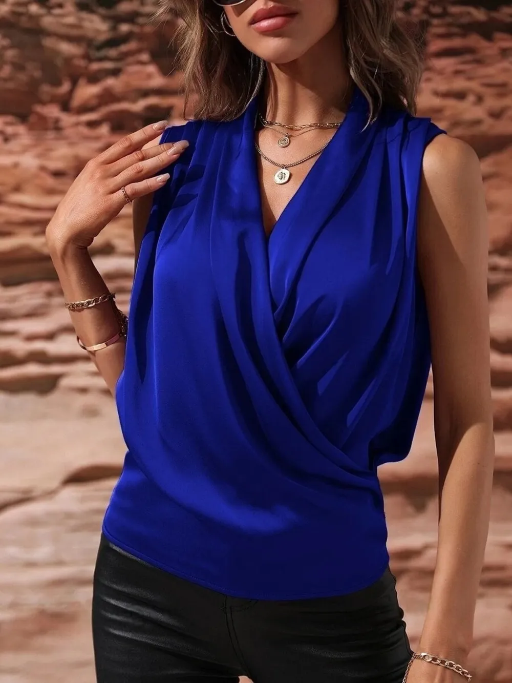 Sleeveless Wrap Draped Blouse, image 7