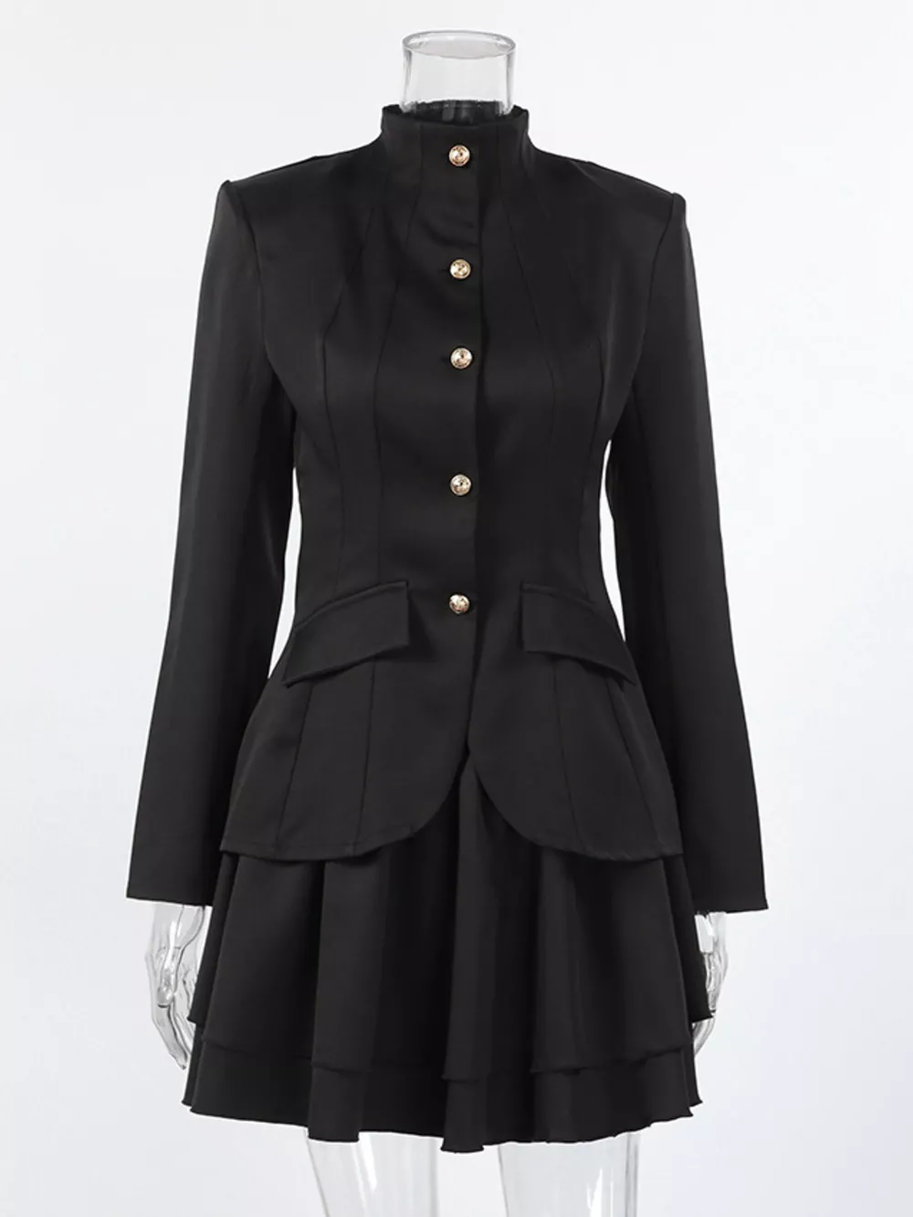 Elegant Stand Collar Blazer and Mini Skirt Set, image 6