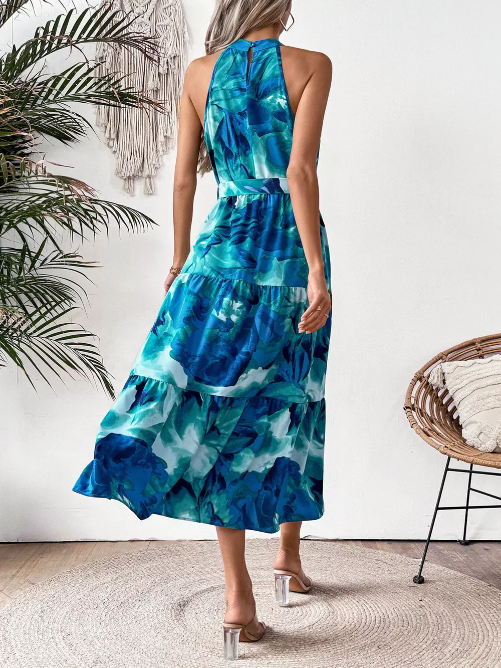 Floral Tie-Waist Tiered Midi Dress, image 6