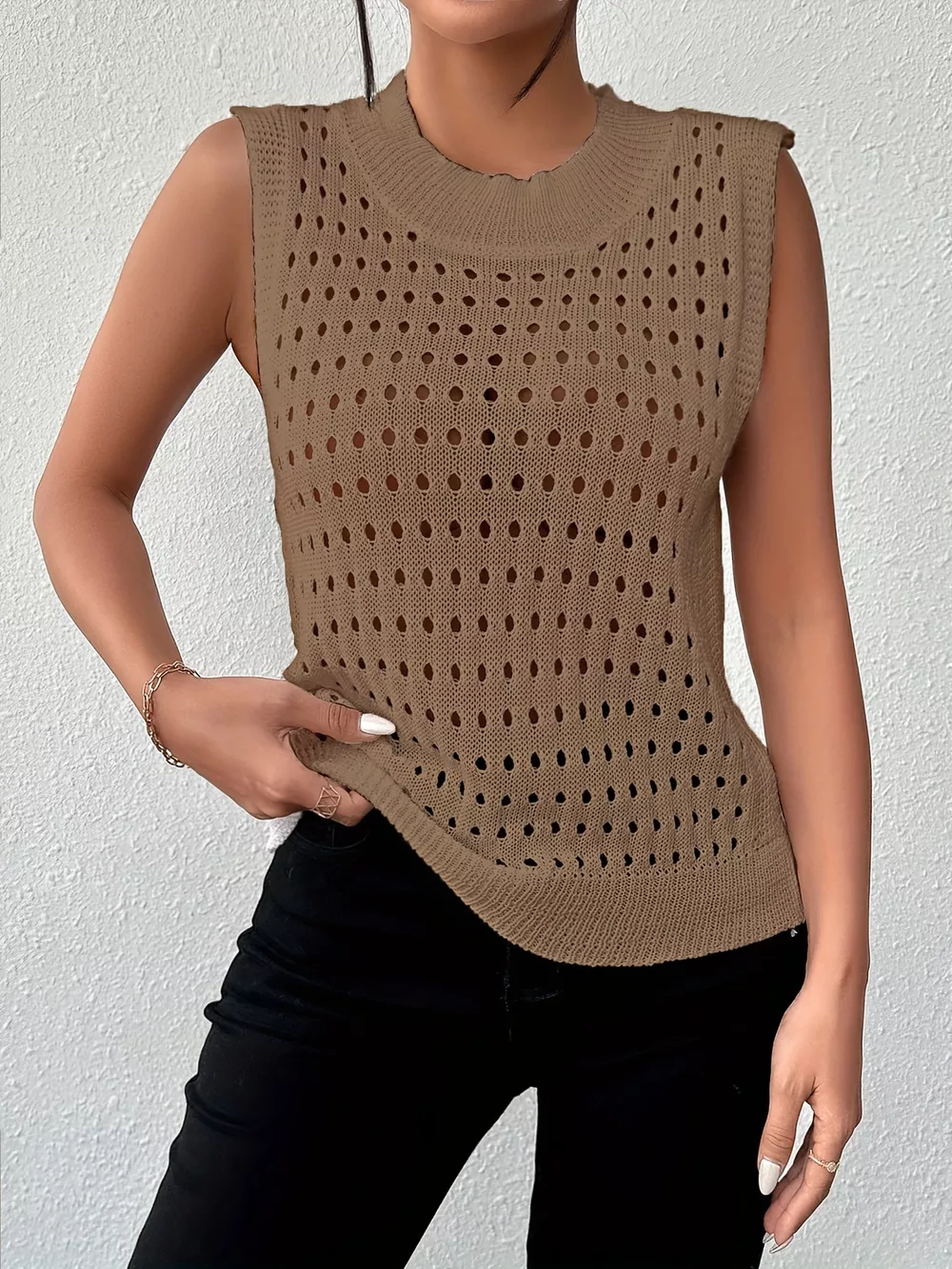 Hollow Out Round Neck Knit Tank, image 23
