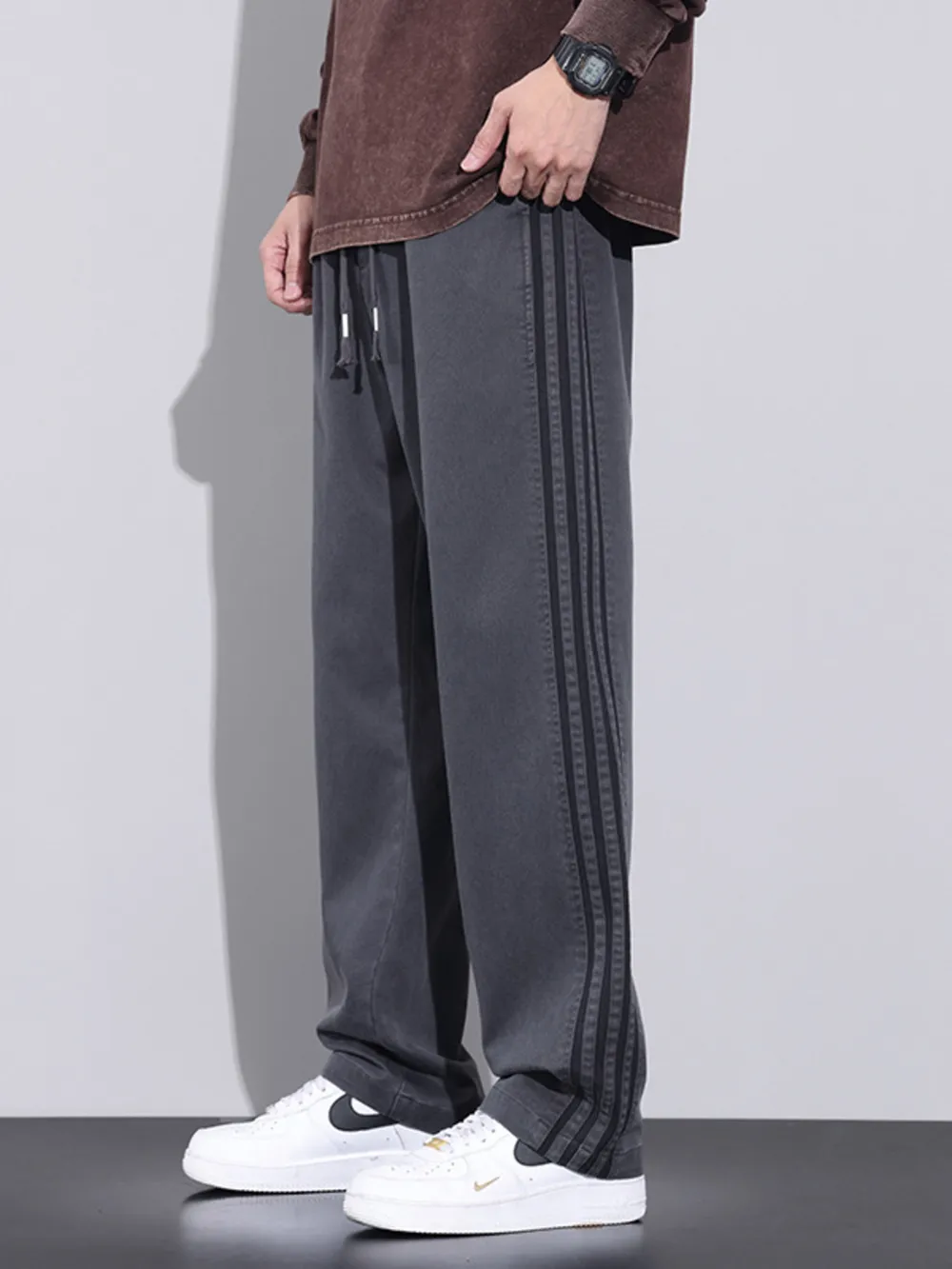 Men's Plus Size Casual Loose Fit Stripes Pants, image 3