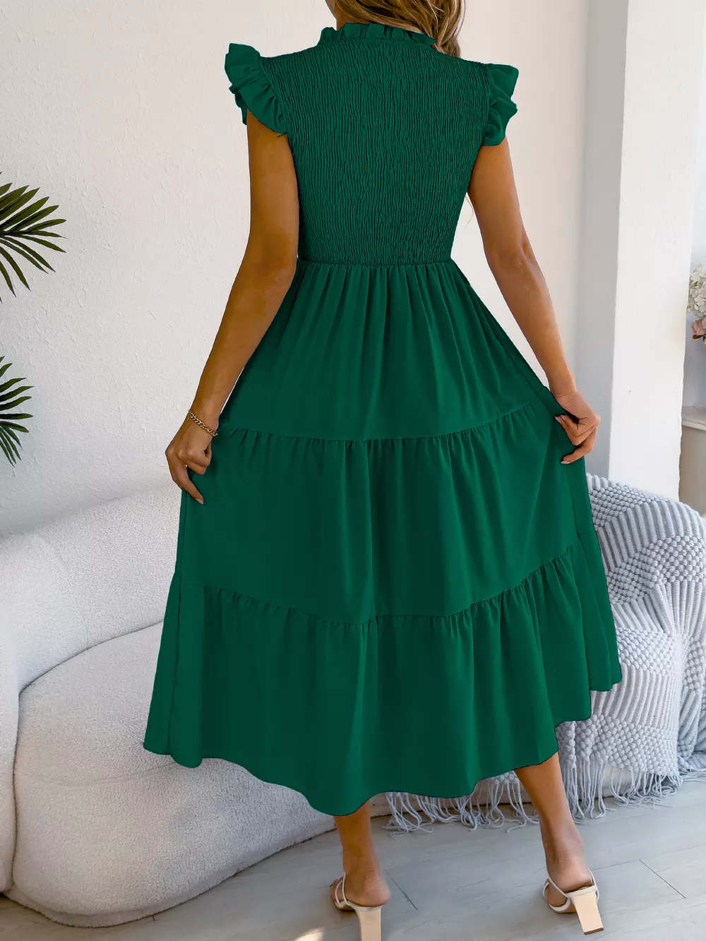Smocked Ruffled Cap Sleeve Dress, image 6