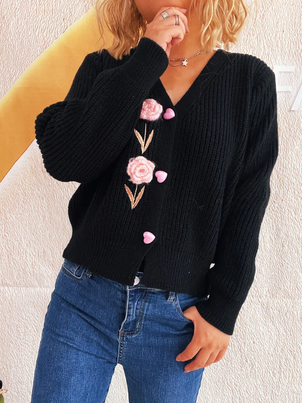 Flower V-Neck Button Up Cardigan, image 6