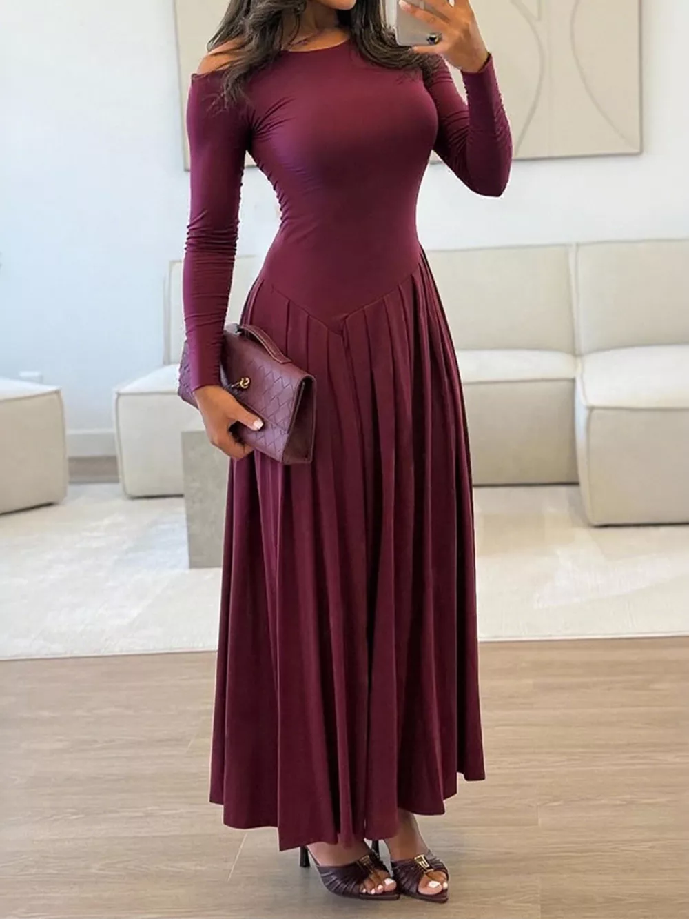 Ruched One Shoulder Long Sleeve Dress, image 4