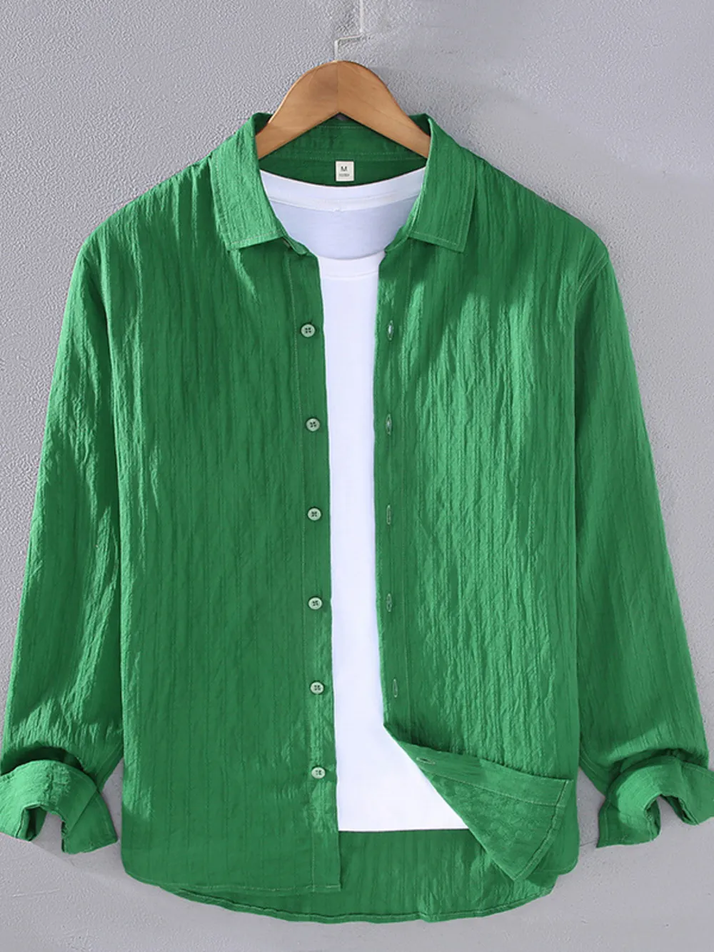 Men's Plus Size Textured Button Up Long Sleeve Shirt, image 4