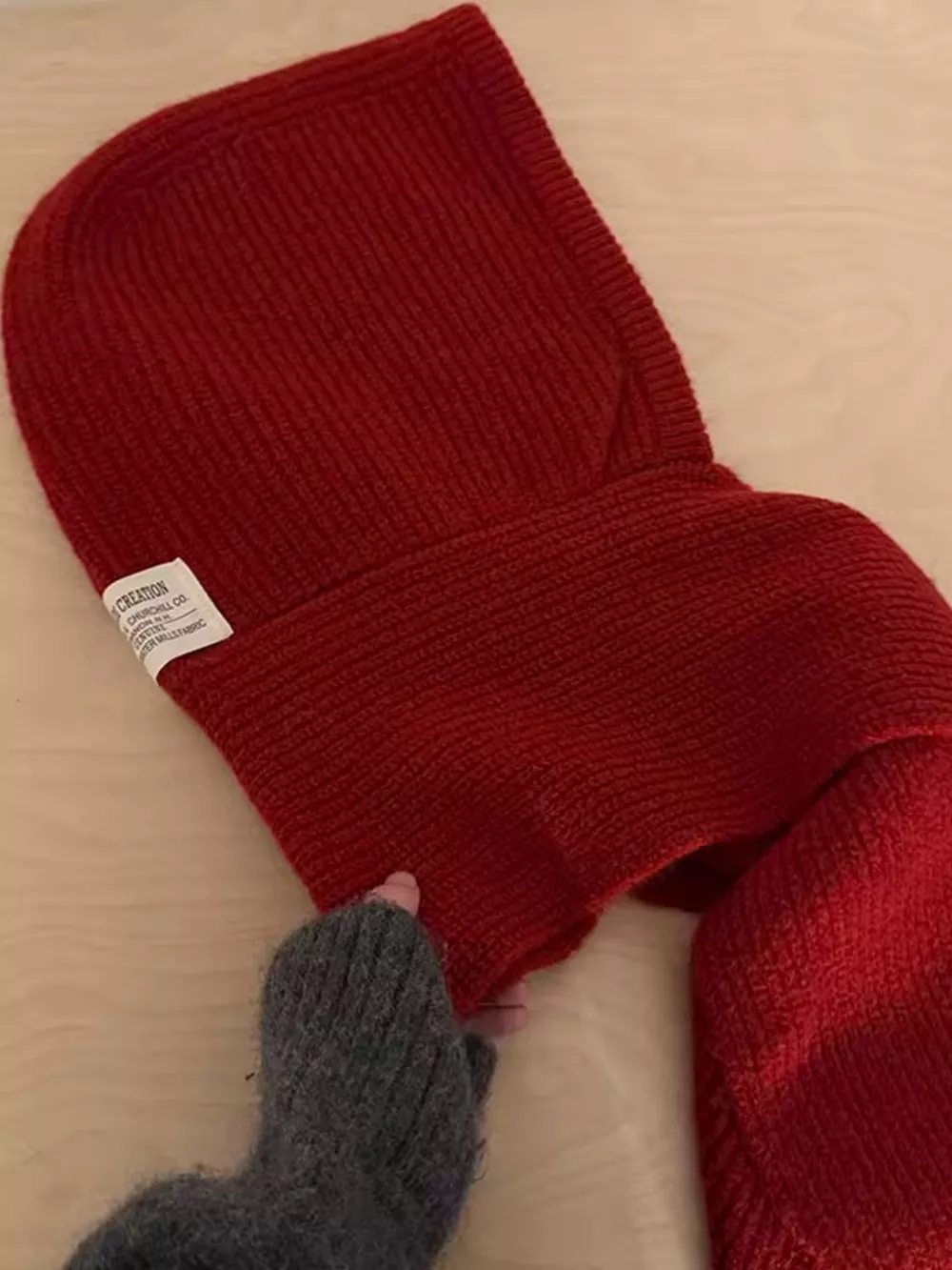 Knitted Hat with Attached Scarf, image 5