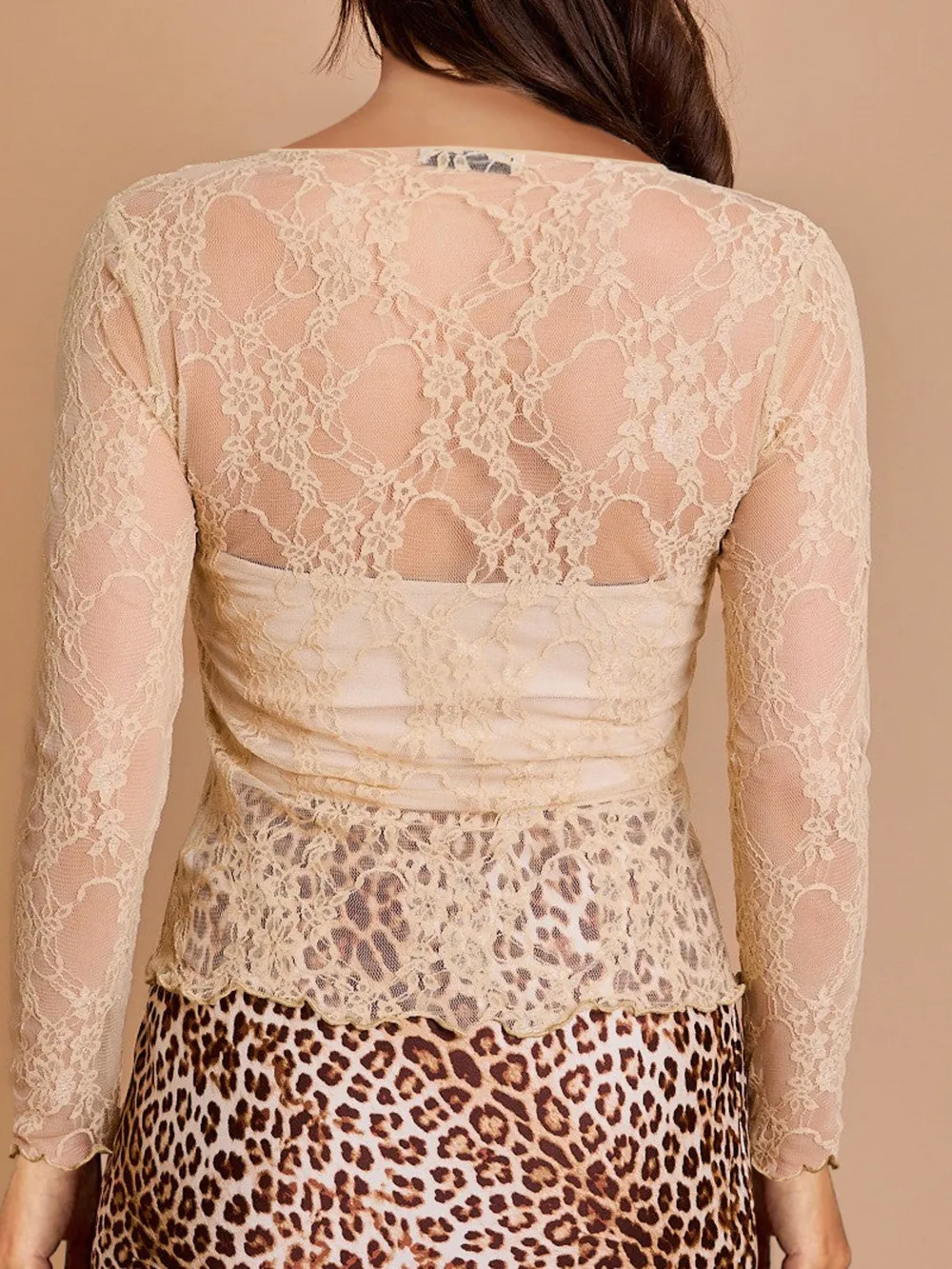 Mesh Floral Lace Long Sleeve T-Shirt, image 5