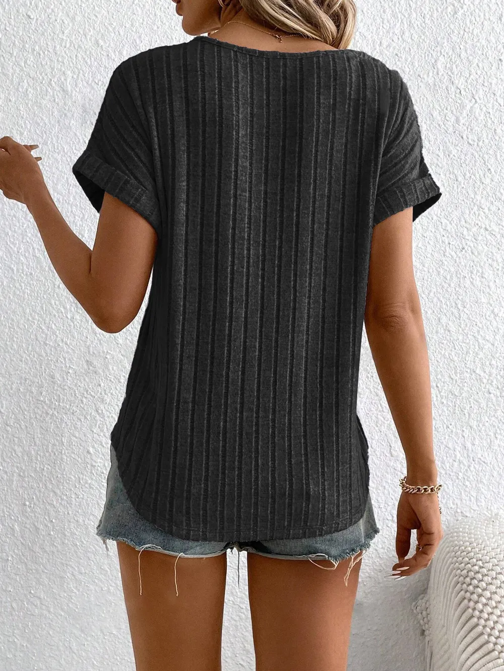 Plus Size Ribbed Texture Short Sleeve T-Shirt, image 8