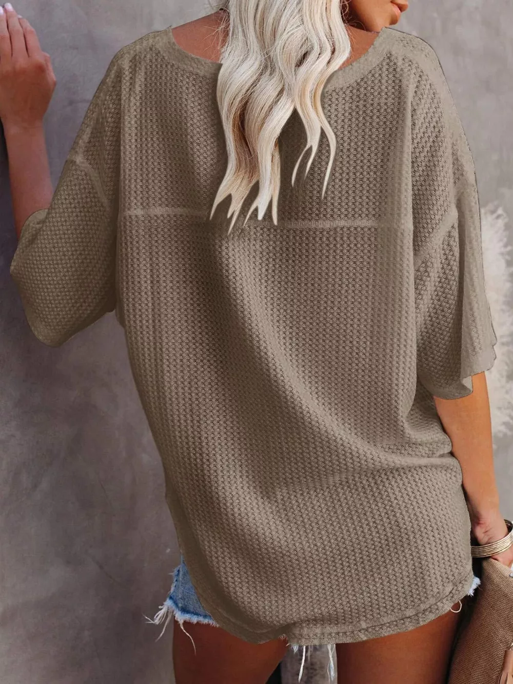 Waffle Knit V-Neck Short Sleeve T-Shirt, image 17