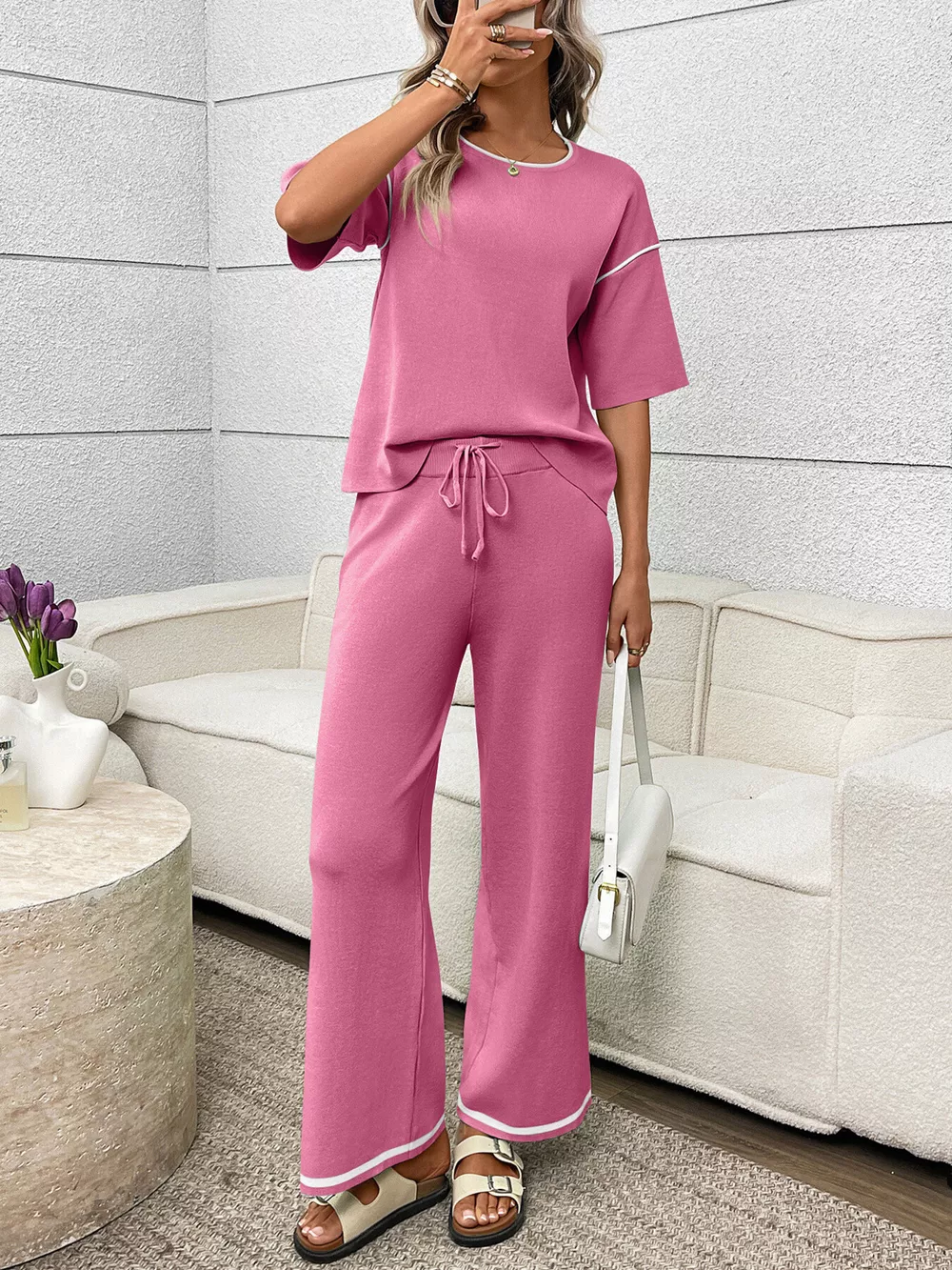 Round Neck Half Sleeve Top and Pants Set, image 13