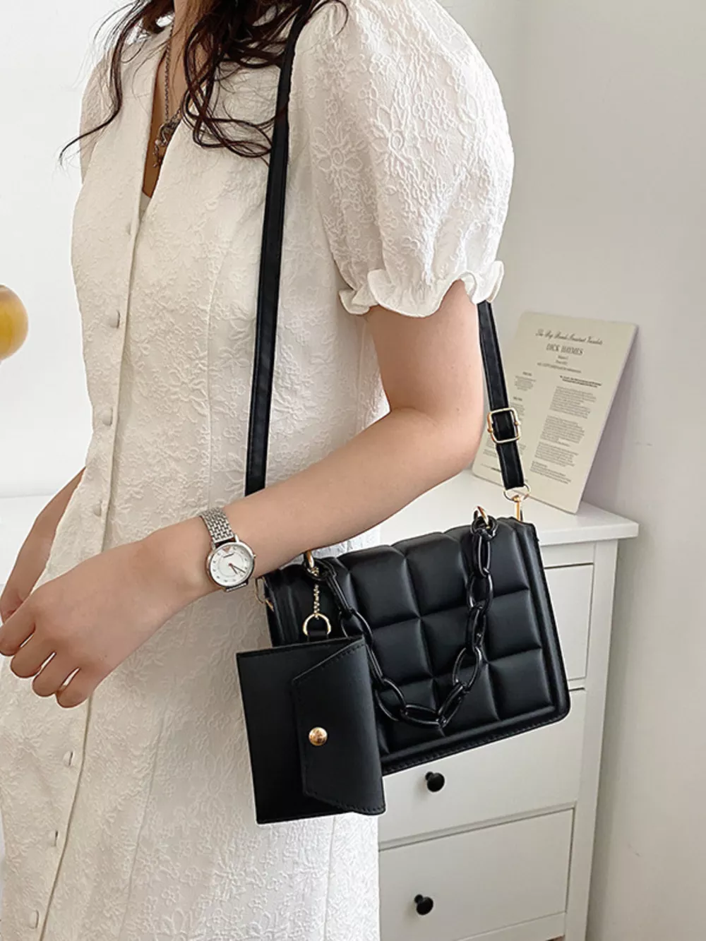 Quilted Chain Strap Crossbody Bag, image 5