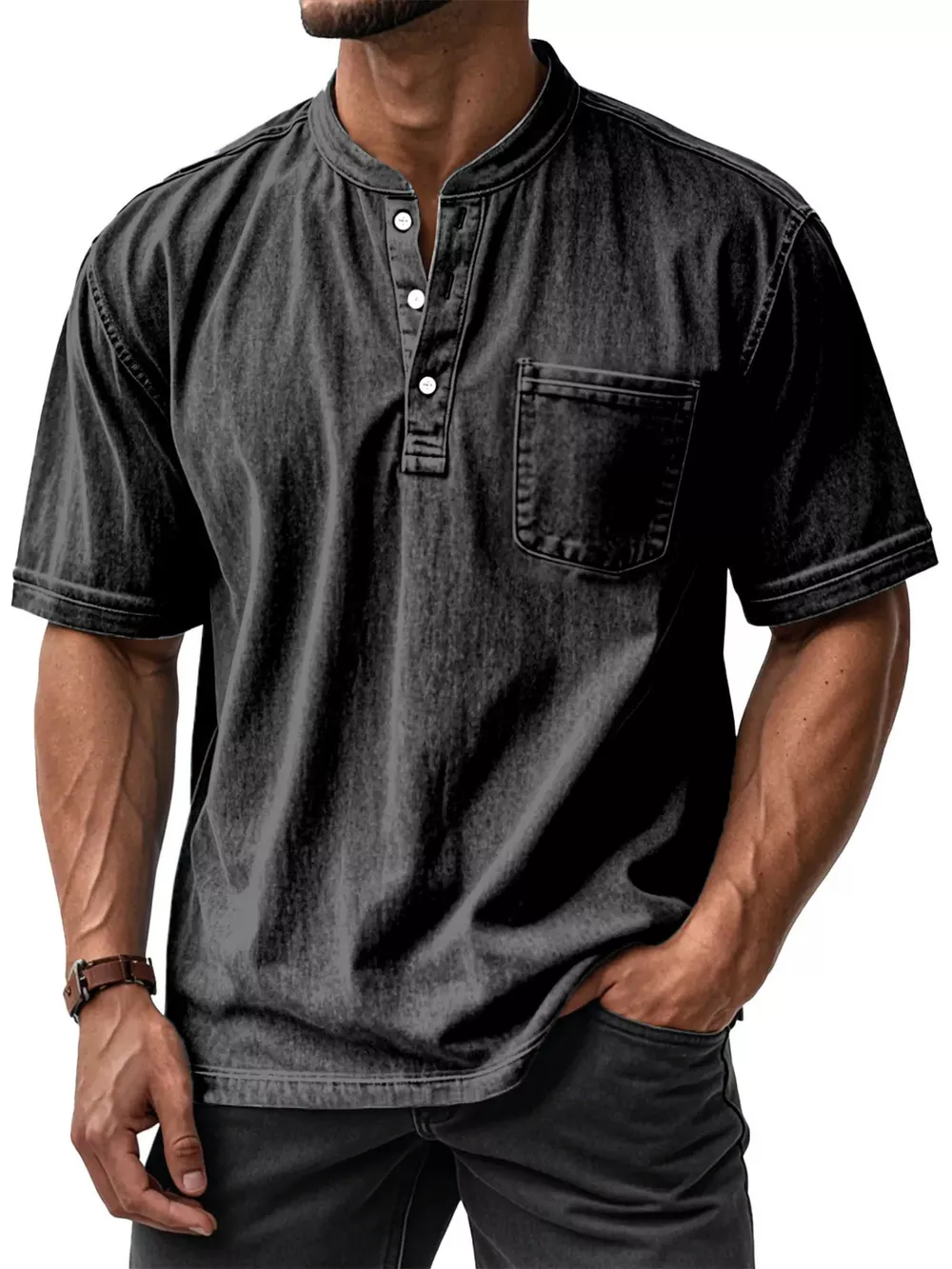 Men's Full Size Button Detail Short Sleeve Top Plus Size, image 6