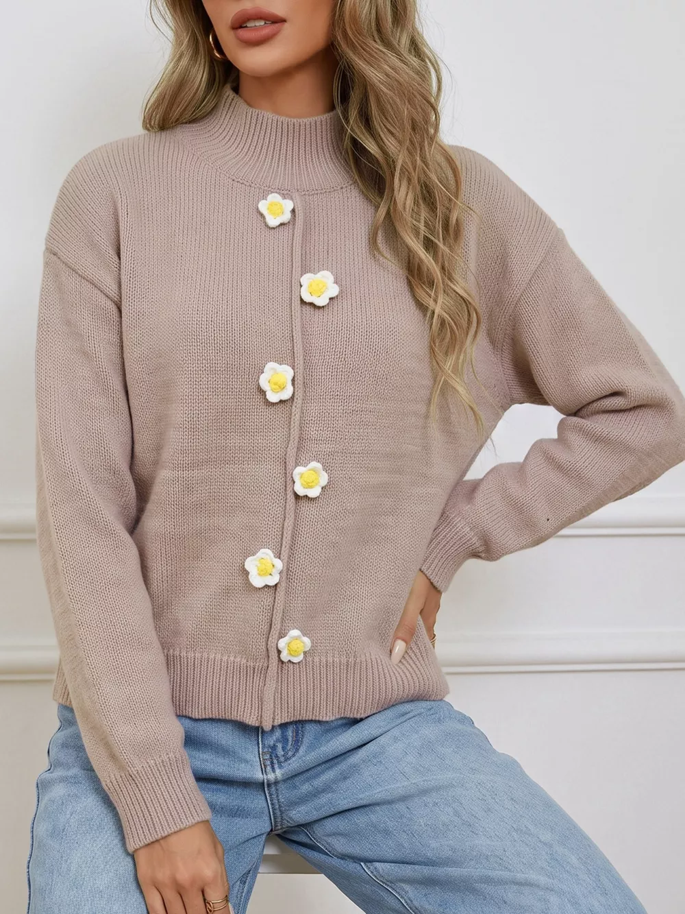 Floral Applique Turtleneck Sweater, image 7
