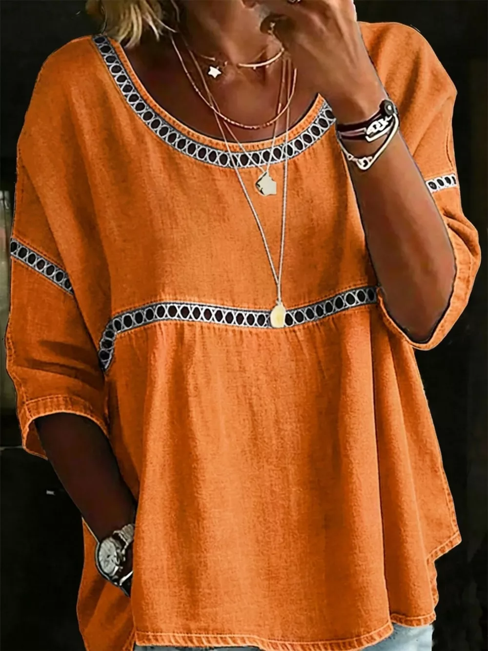 Full Size Hollow Out Round Neck Top Plus Size, image 15