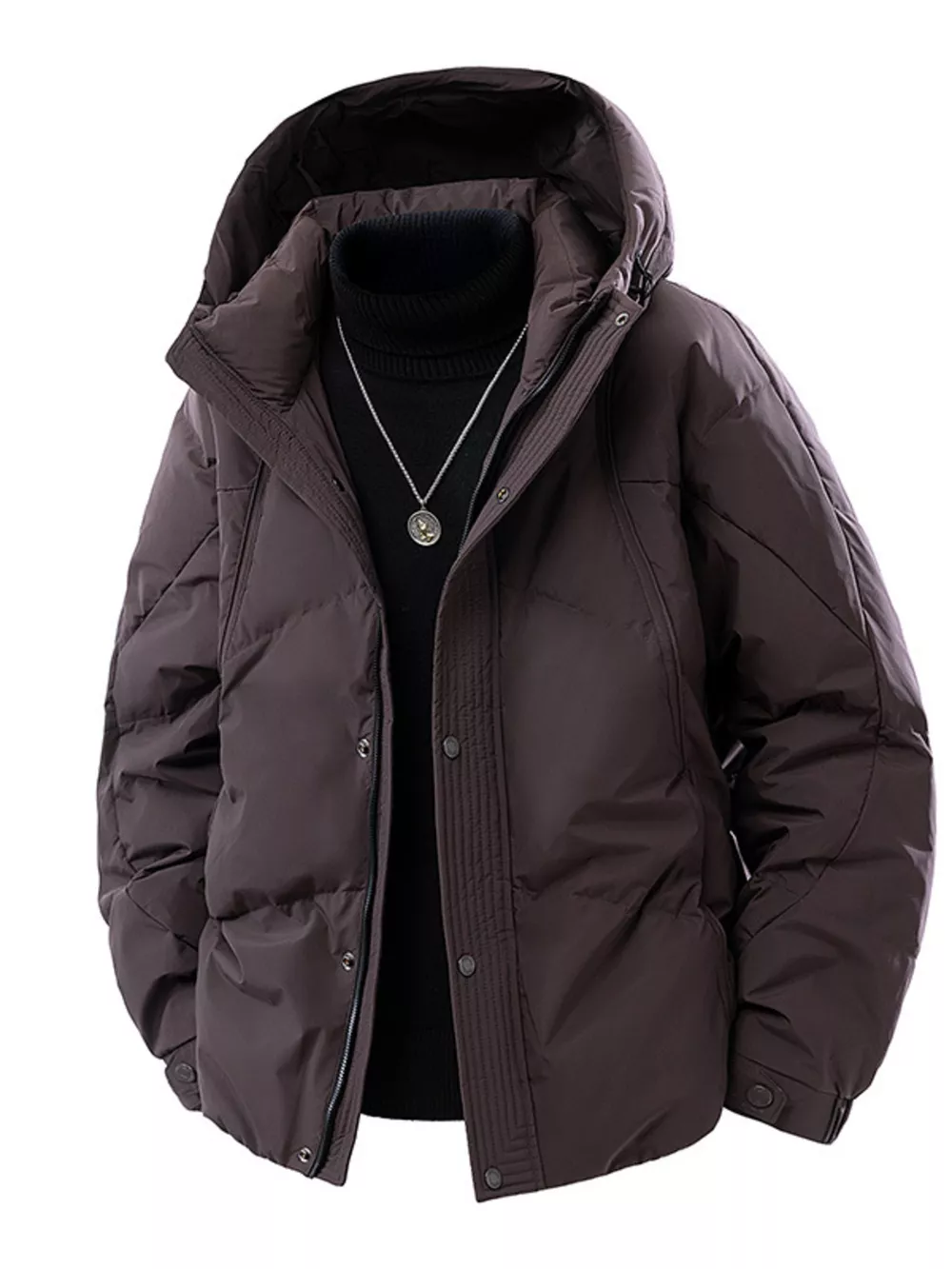 Men's Plus Size Snap Down Hooded Puffer Jacket, image 2