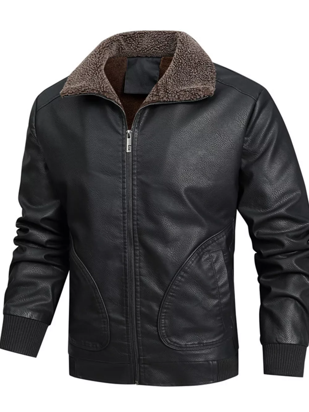 Men's Full Size Faux Leather Sherpa Collar Jacket Plus Size