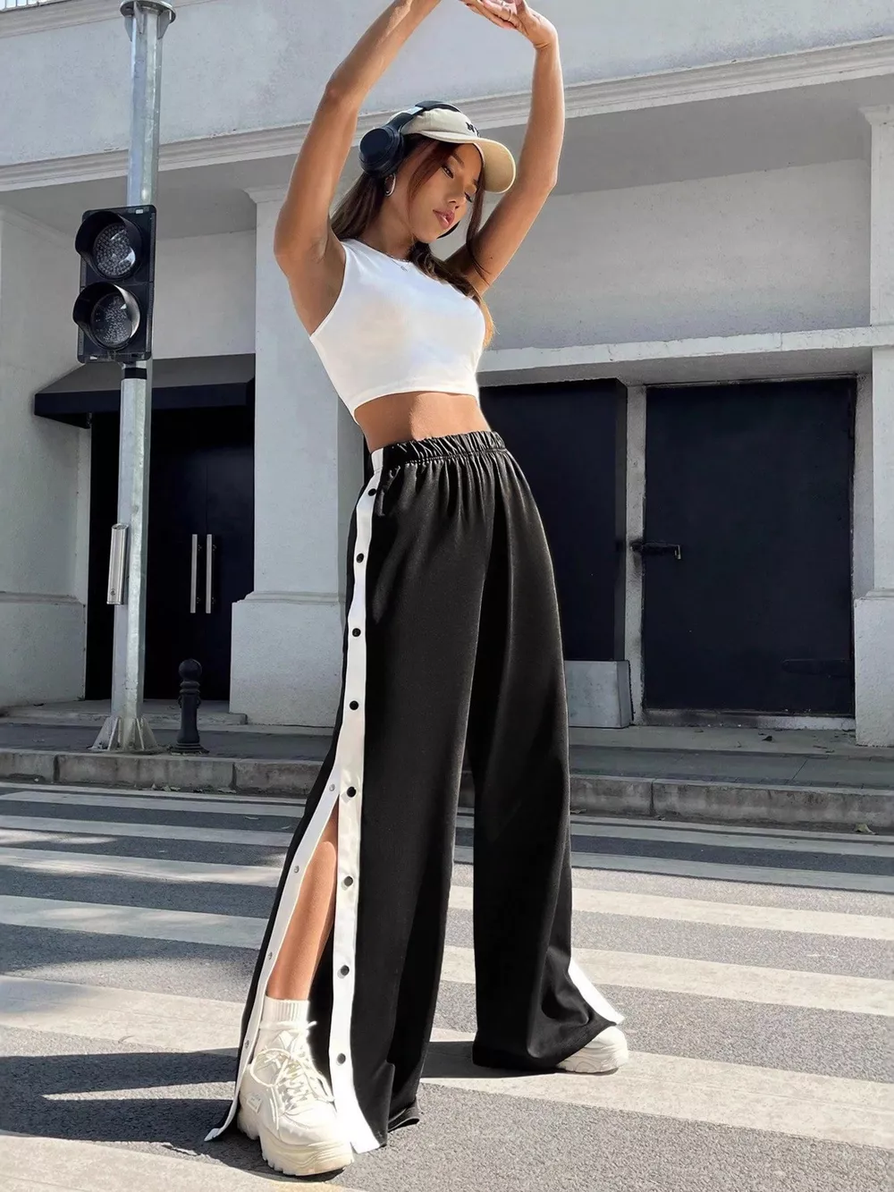 Two-Tone Side Snap Wide Leg Pants, image 5